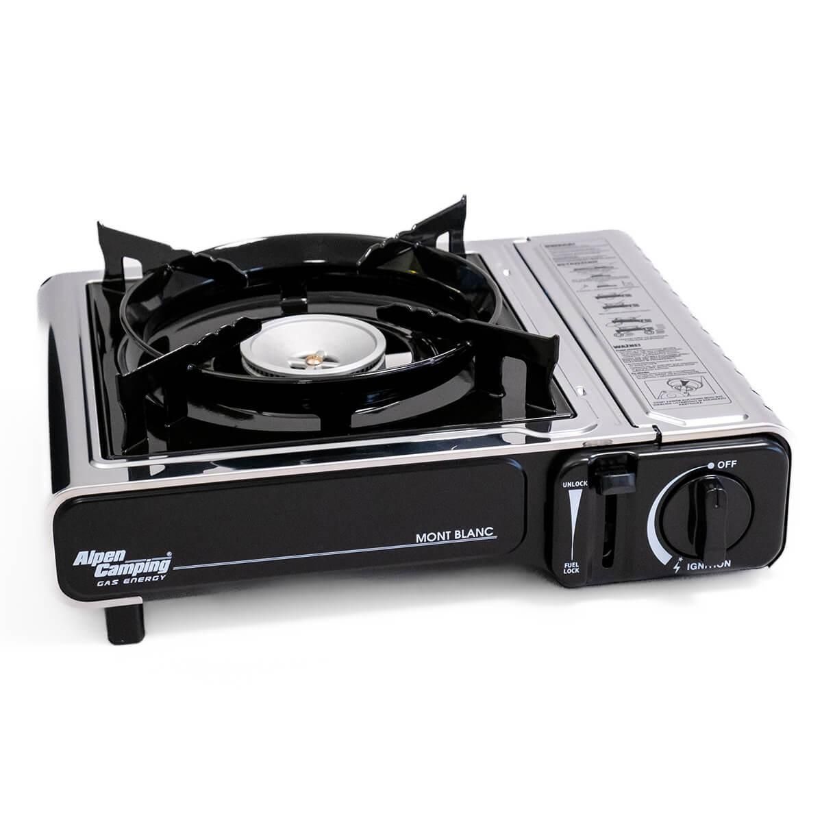 ALPENTECH Réchaud à gaz INOX 2200W MONT BLANC + 12 Cartouches de gaz Camping ALPEN