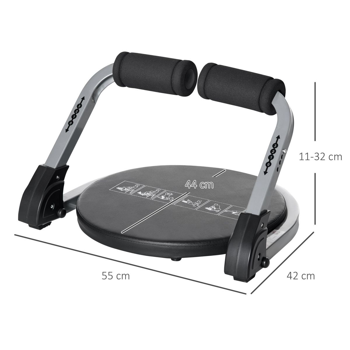 HOMCOM Appareil à abdominaux crunch musculation compact et pliable 3 niveaux de résistance acier PU noir