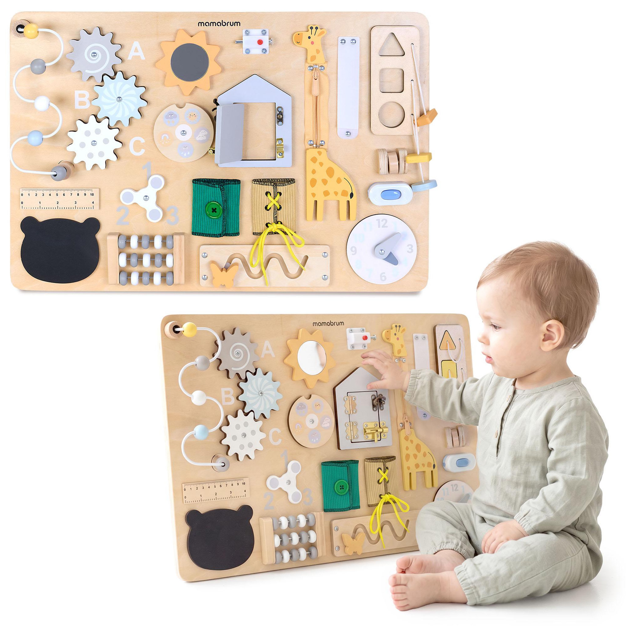 MAMABRUM Planche d'Activites Bois Enfant Mamabrum Busy Board XL 19 Elements 3 Ans+