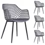 IDIMEX Lot de 4 chaises LUCIA pour salle à manger ou cuisine au design retro avec accoudoirs, coque en plastique gris et 4 pieds en métal