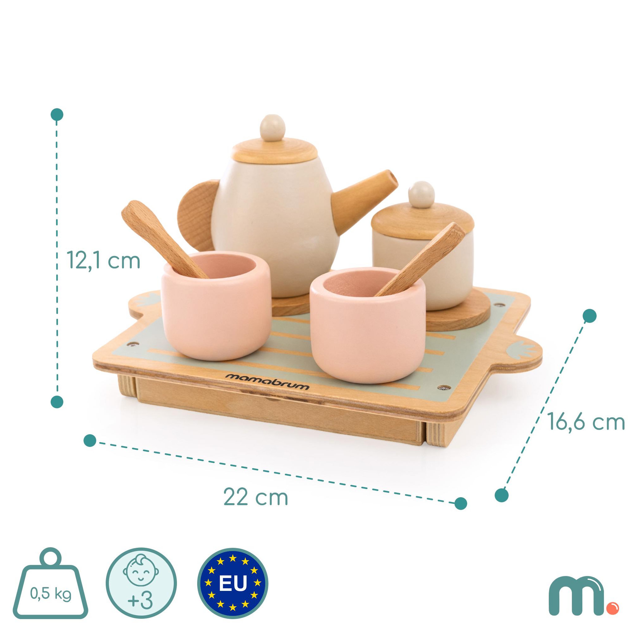 Voir la diapositive 3 : MAMABRUM Dinette 18 Pcs Service a The Bois Enfant Mamabrum Plateau Tiroir 22x16 cm 3 Ans