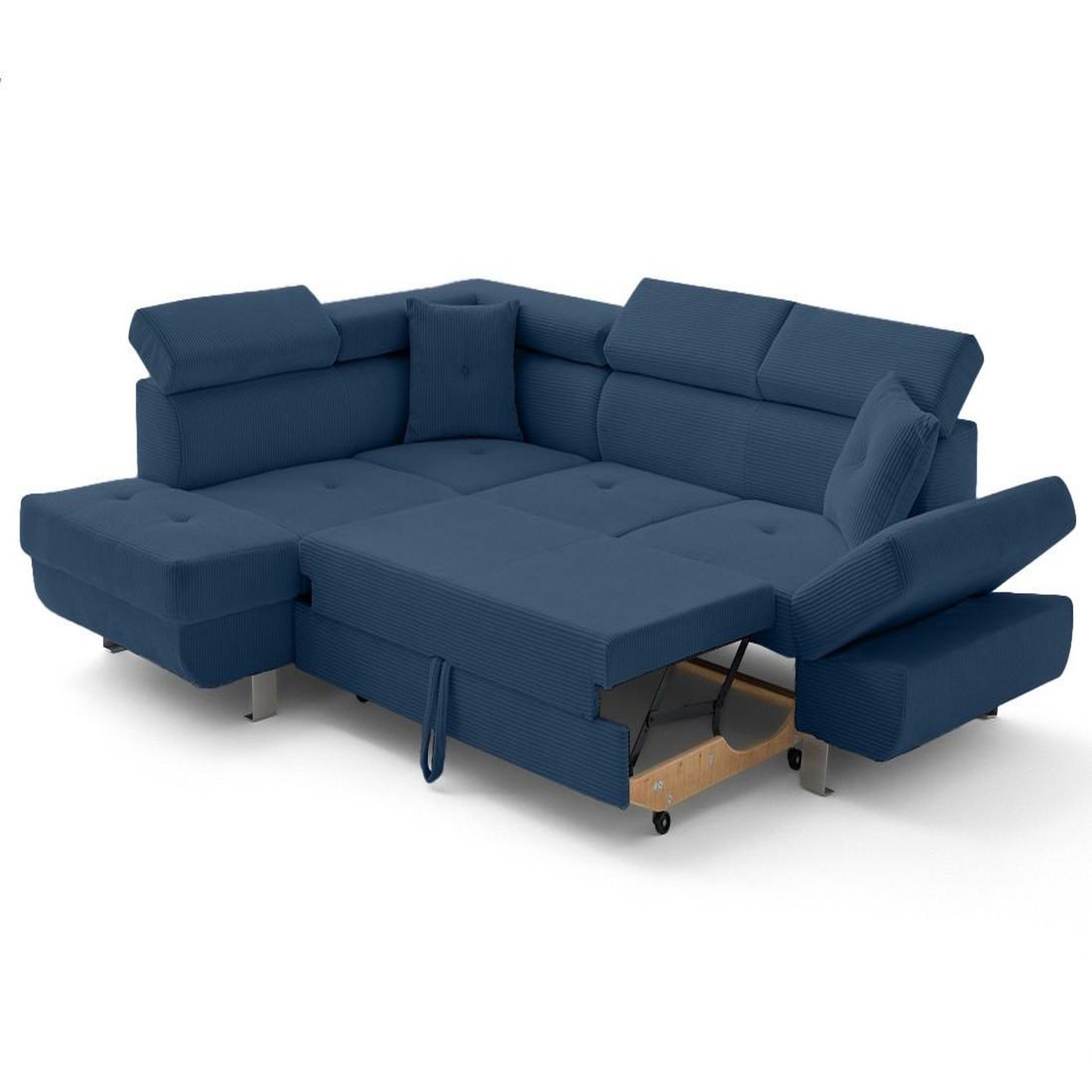 Voir la diapositive 3 : BEST MOBILIER Lisbona - canapé d'angle gauche 5 places convertible avec têtières en velours côtelé