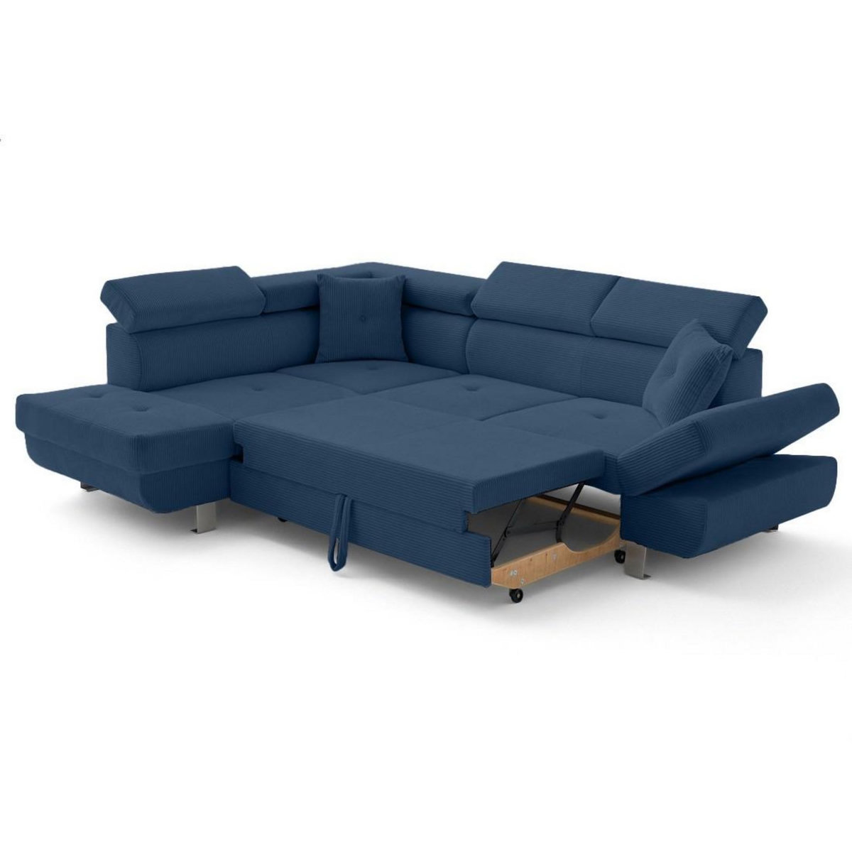 BEST MOBILIER Lisbona - canapé d'angle gauche 5 places convertible avec têtières en velours côtelé