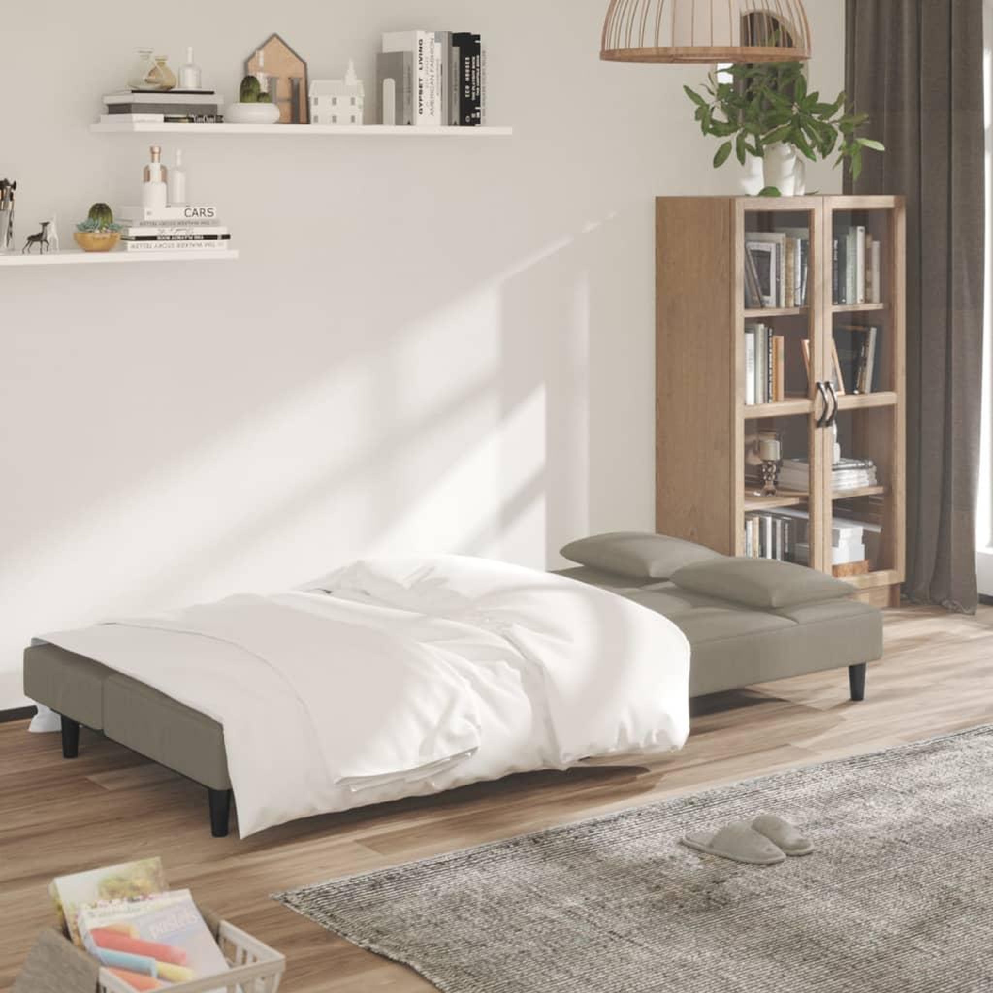 Voir la diapositive 3 : VIDAXL Canape-lit a 2 places avec deux oreillers Gris clair Velours