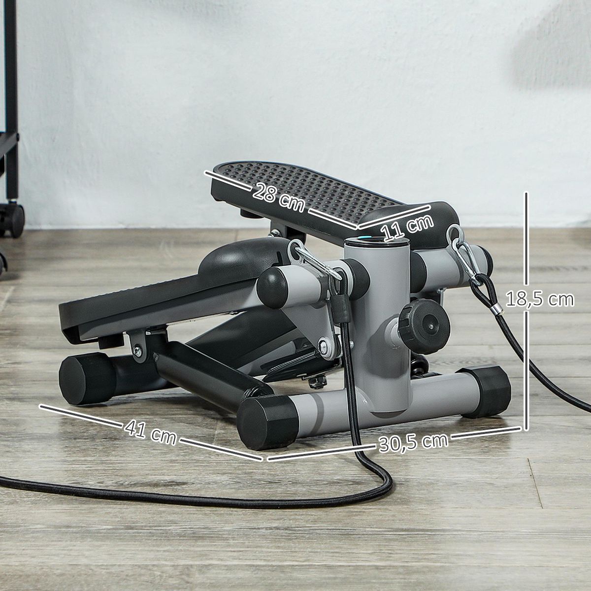 HOMCOM Mini stepper Fitness réglable 2 bandes de résistance incluses écran LCD multifonction gris