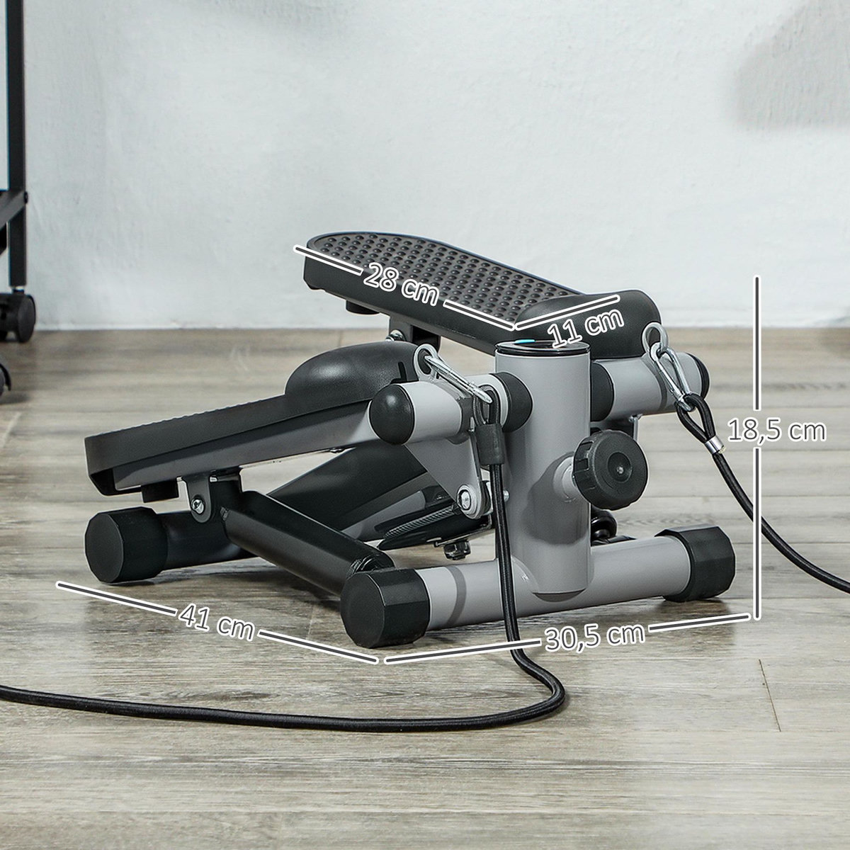 HOMCOM Mini stepper Fitness réglable 2 bandes de résistance incluses écran LCD multifonction gris