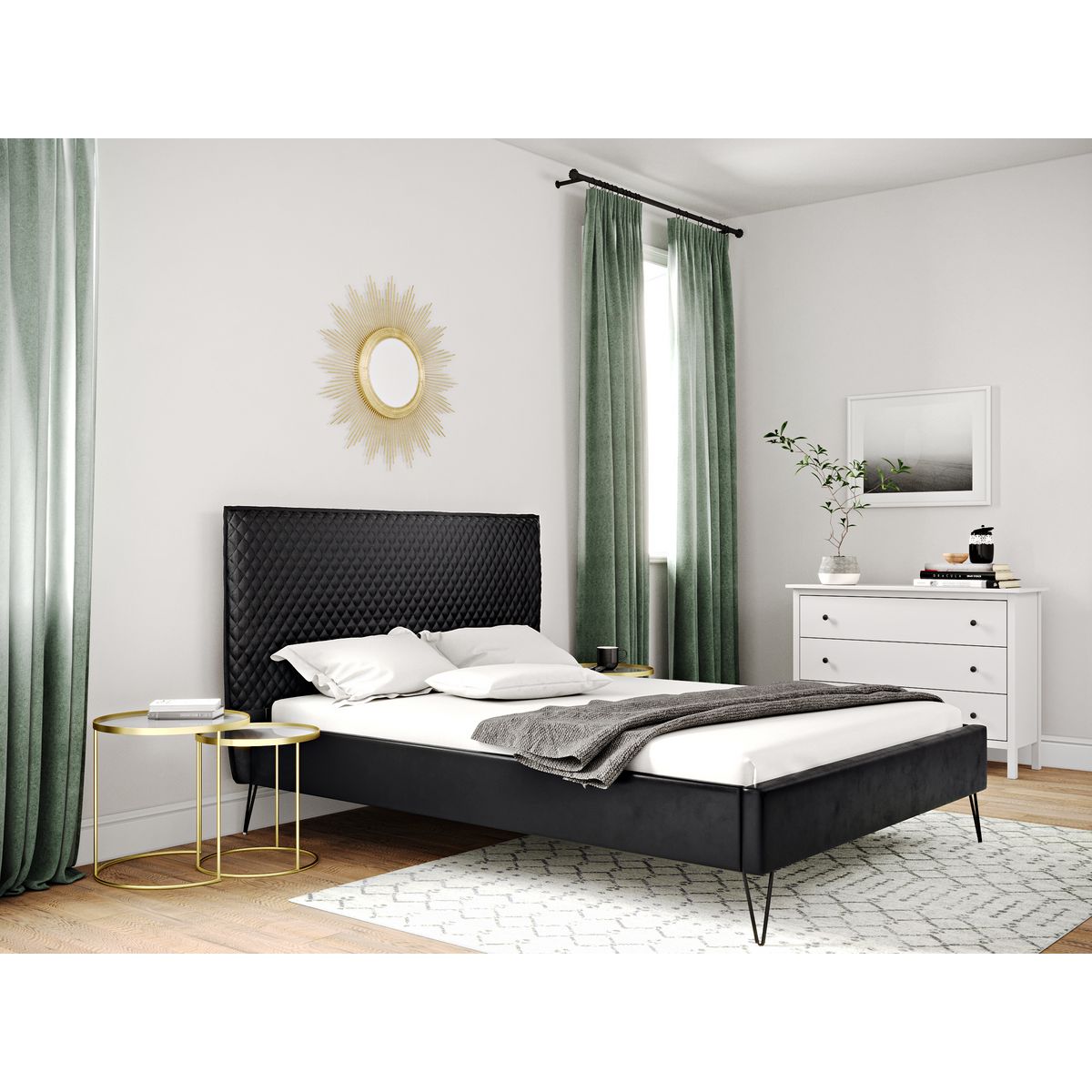 Lit double avec sommier et tête de lit effet matelassé 140x190cm ALBAN