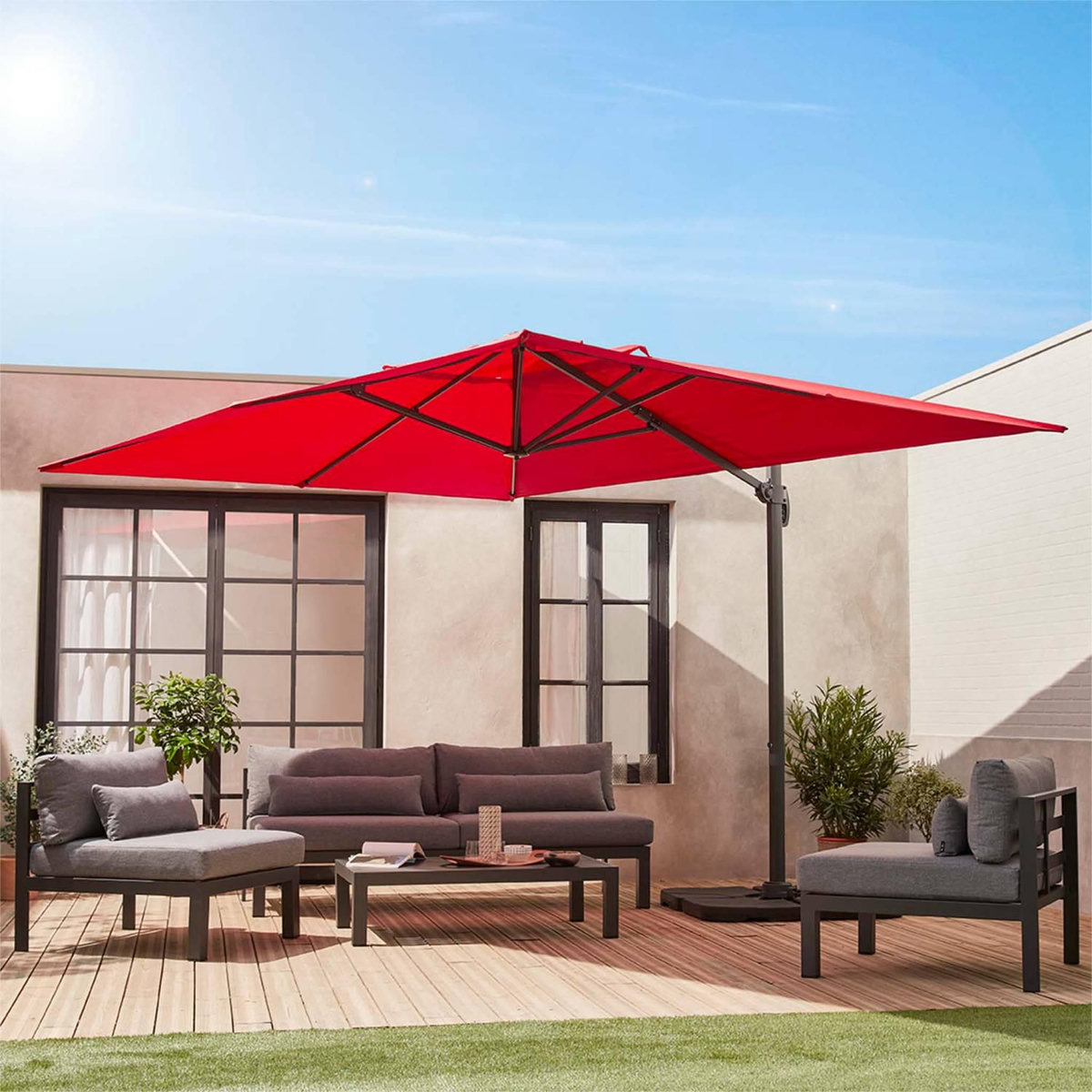 SWEEEK Parasol déporté rectangulaire 3x4m - Wimereux - Parasol excentré inclinable dans 5 positions, rotatif à 360°