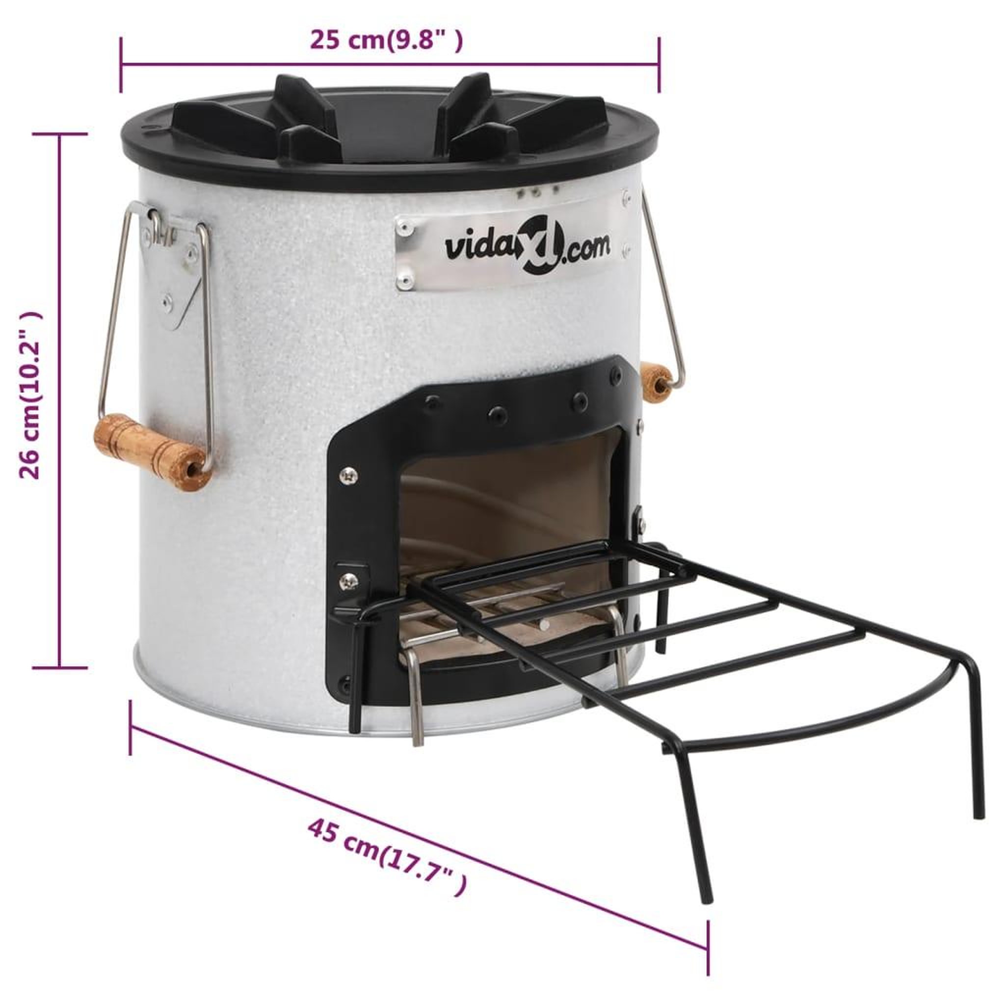 Voir la diapositive 6 : VIDAXL Poele a bois de camping Argente 45x25x26 cm Acier