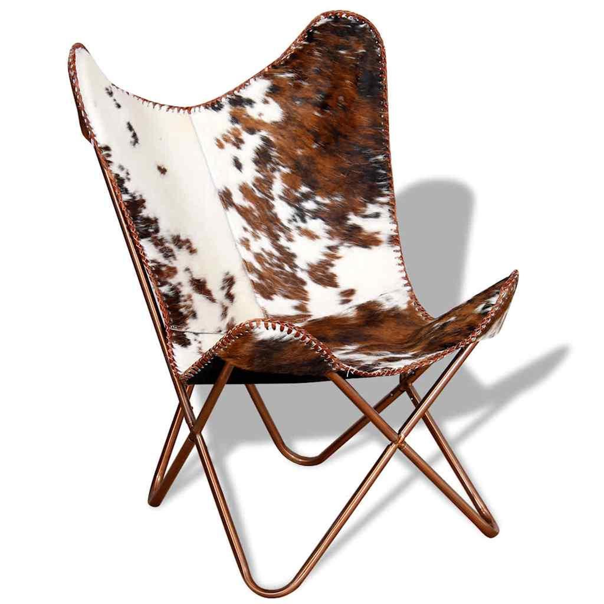 Voir la diapositive 2 : VIDAXL Chaise papillon marron et blanc cuir de vache
