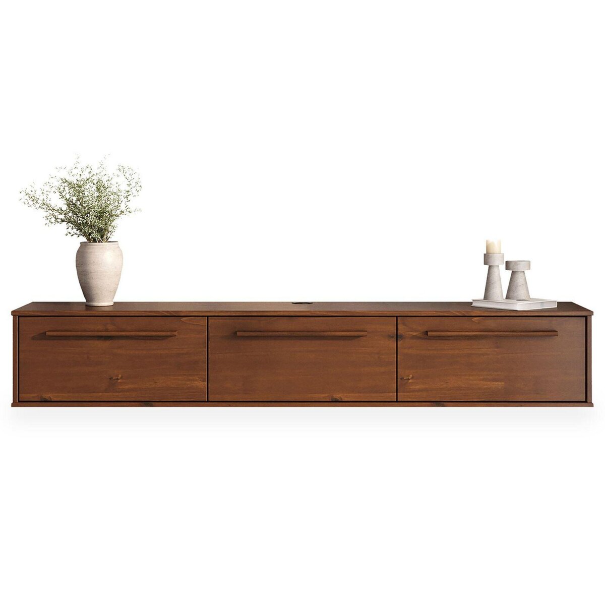 IDIMEX Meuble TV suspendu TECCA L 180 cm 3 portes en bois massif