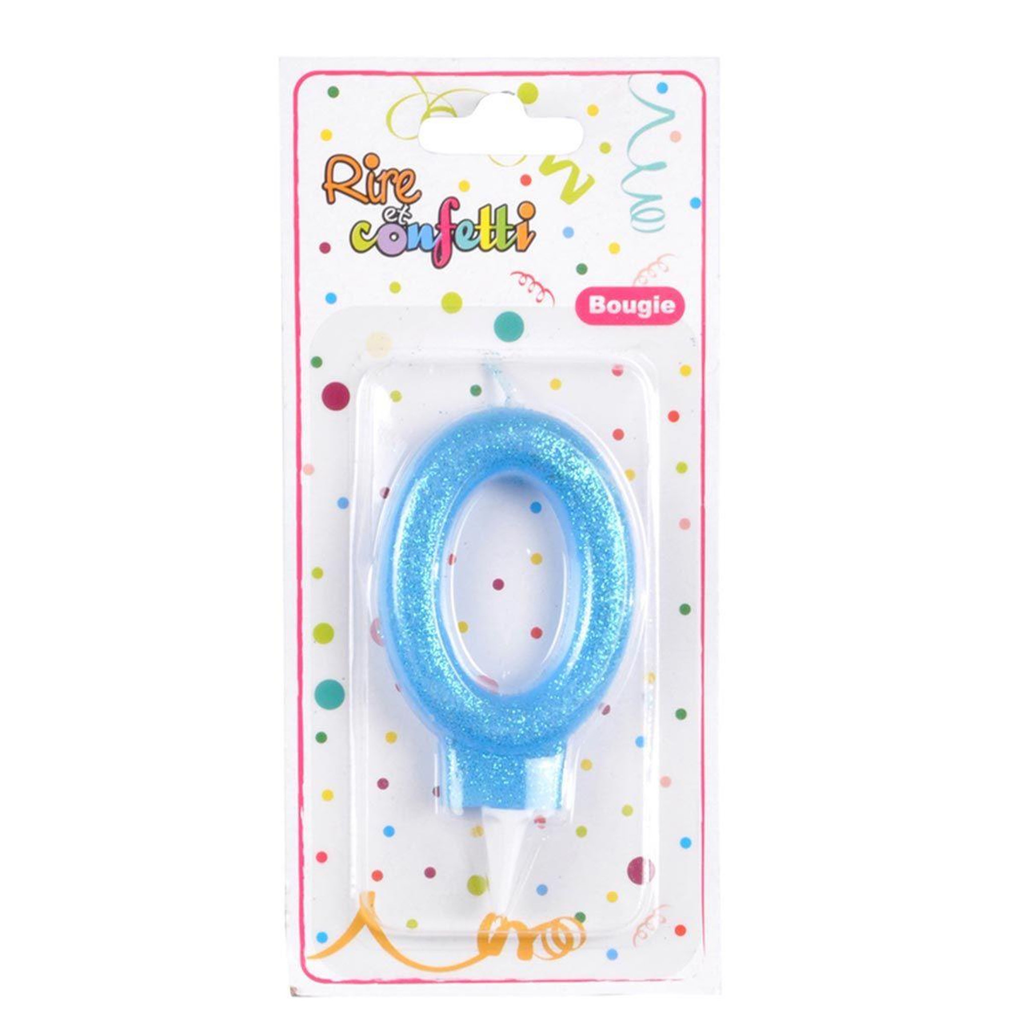 Voir la diapositive 2 : HOMEA Bougie d'Anniversaire Paillette  Chiffre 0  7cm Bleu