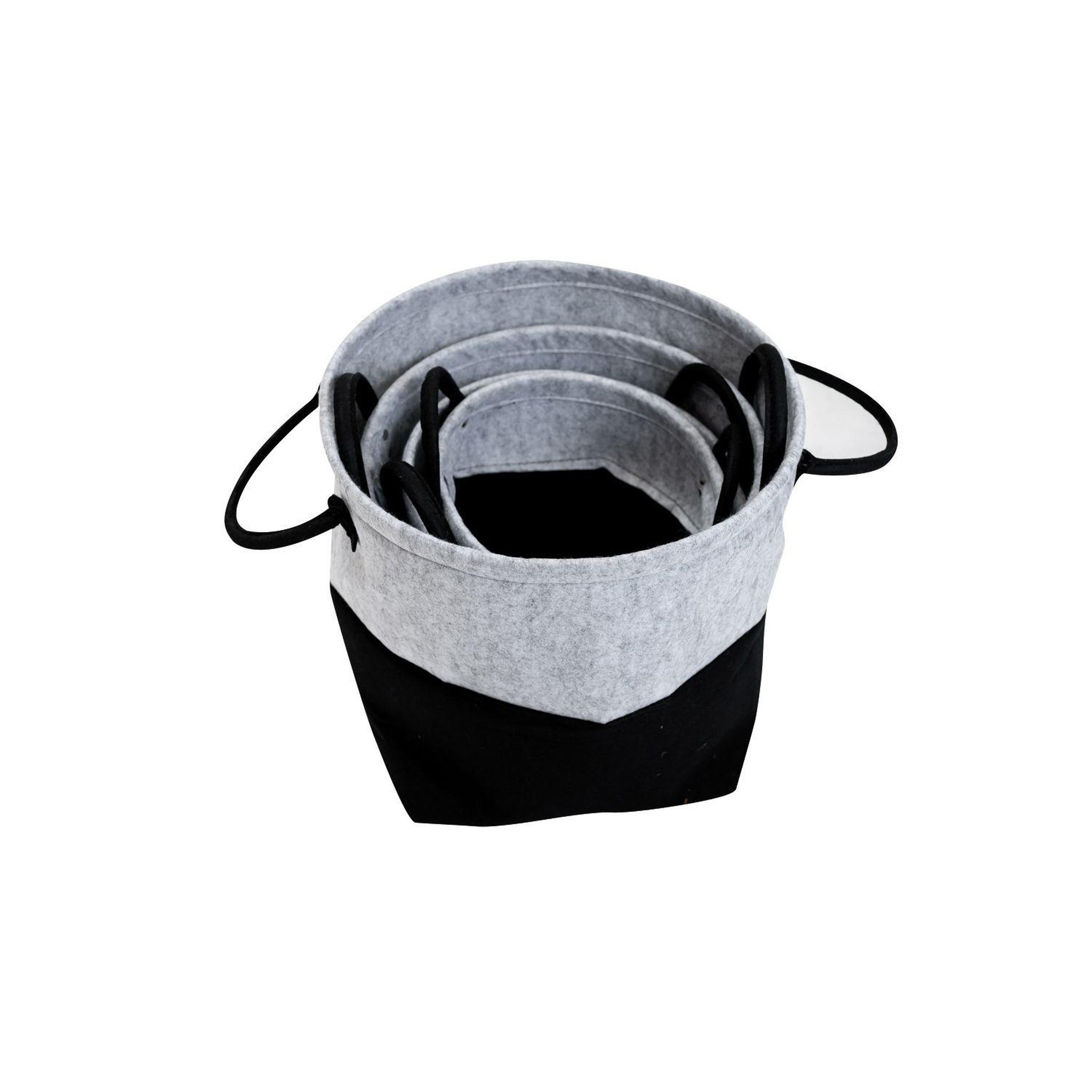 Voir la diapositive 2 : KB8 Lot de 4 paniers bicolores en feutre non-tissé - noir et gris