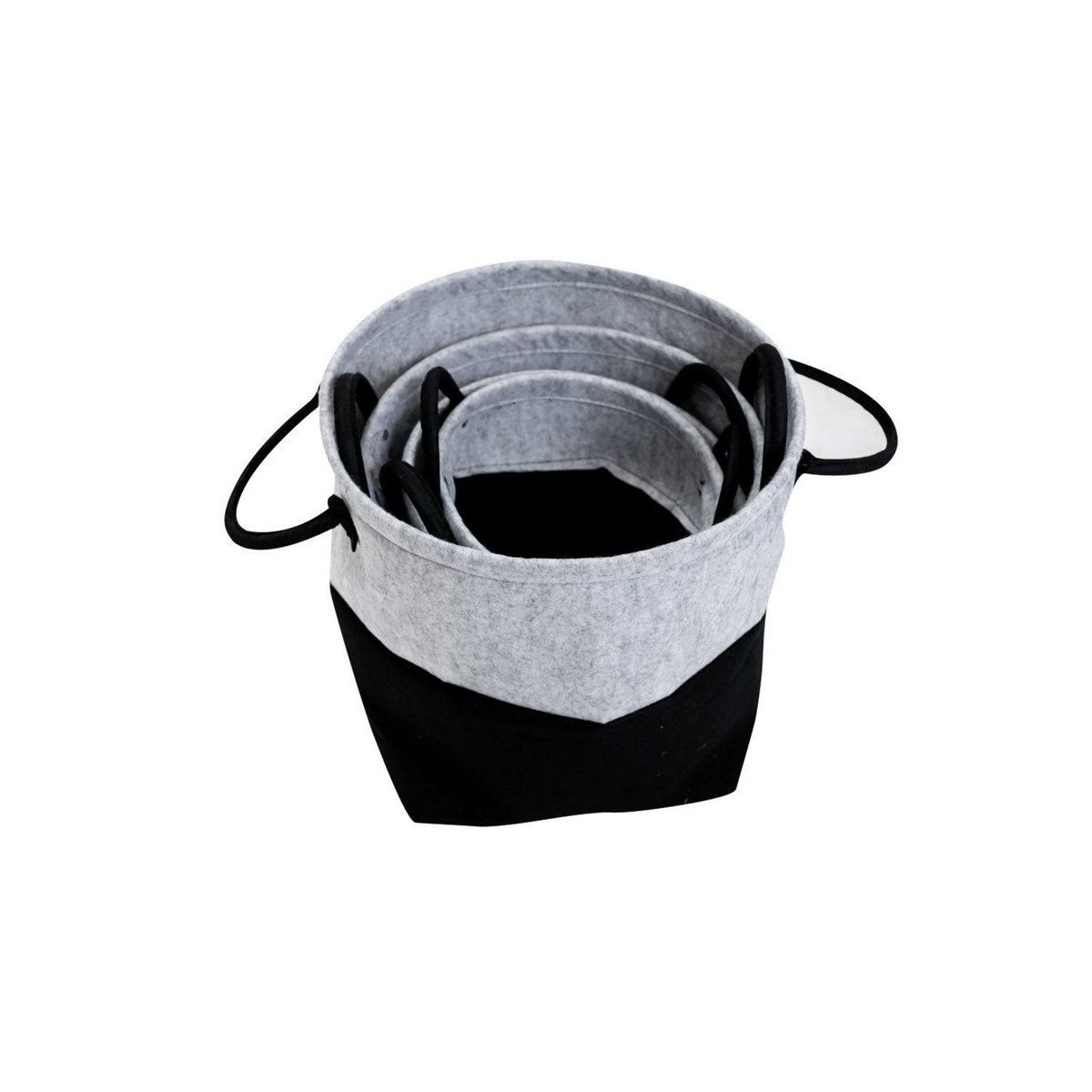 KB8 Lot de 4 Paniers bicolores en feutre non-tissé - Noir et Gris