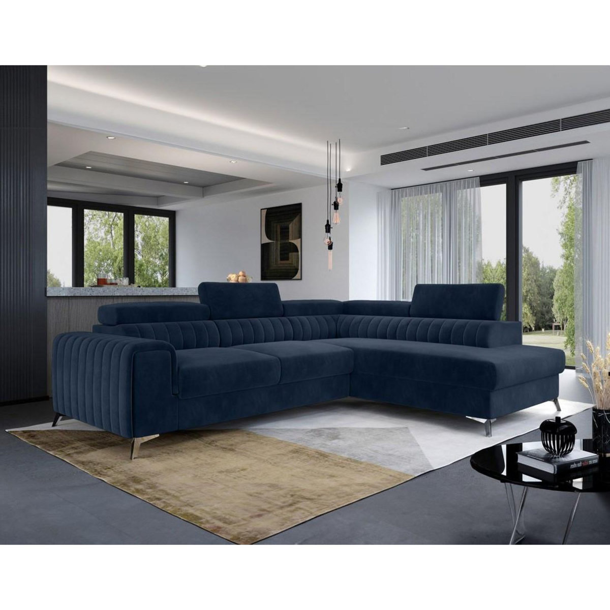 BEST MOBILIER Talisay - canapé d'angle droit - 5 places - convertible avec coffre - en velours