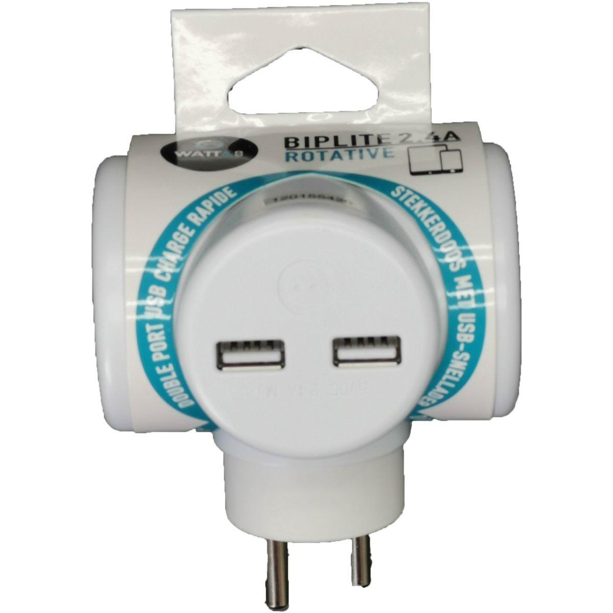 Voir la diapositive 4 : WATT AND CO Multiprise biplite 2x16a rotative + usb 2.4a blanc