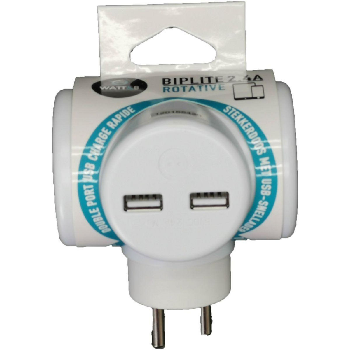 WATT AND CO Multiprise Biplite 2x16A rotative + USB 2.4A Blanc
