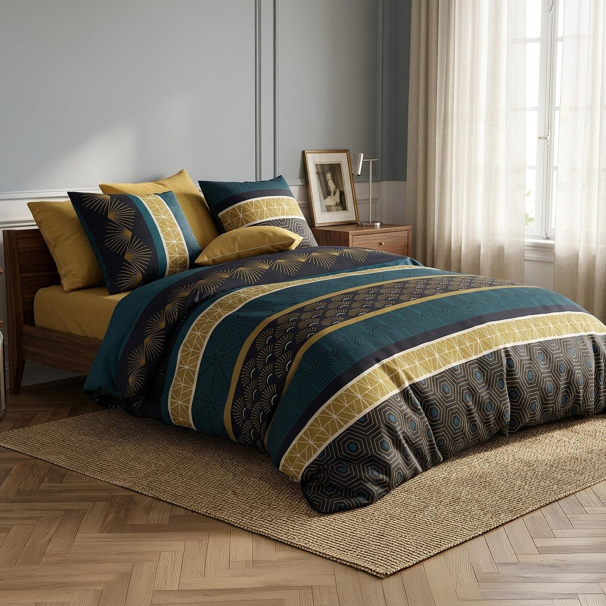 Voir la diapositive 2 : ATELIER DU COTON Parure housse de couette 100%coton 57fils qobe