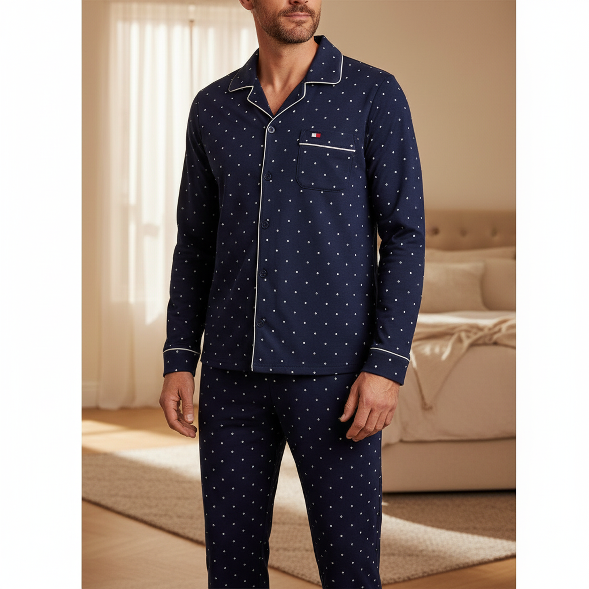 Voir la diapositive 2 : OZABI Ozabi ensemble pyjama homme doublé polaire boutonné petits pois