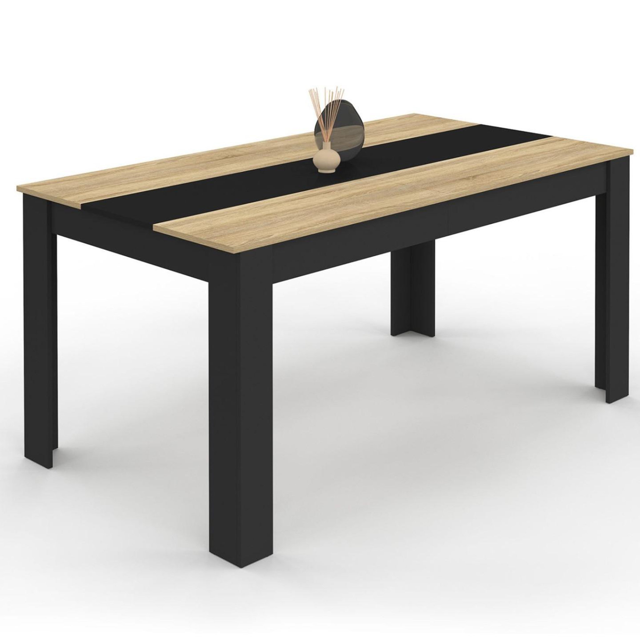 ID MARKET Table à manger rectangle georgia 8 personnes noire et imitation hêtre 160 x 80 cm