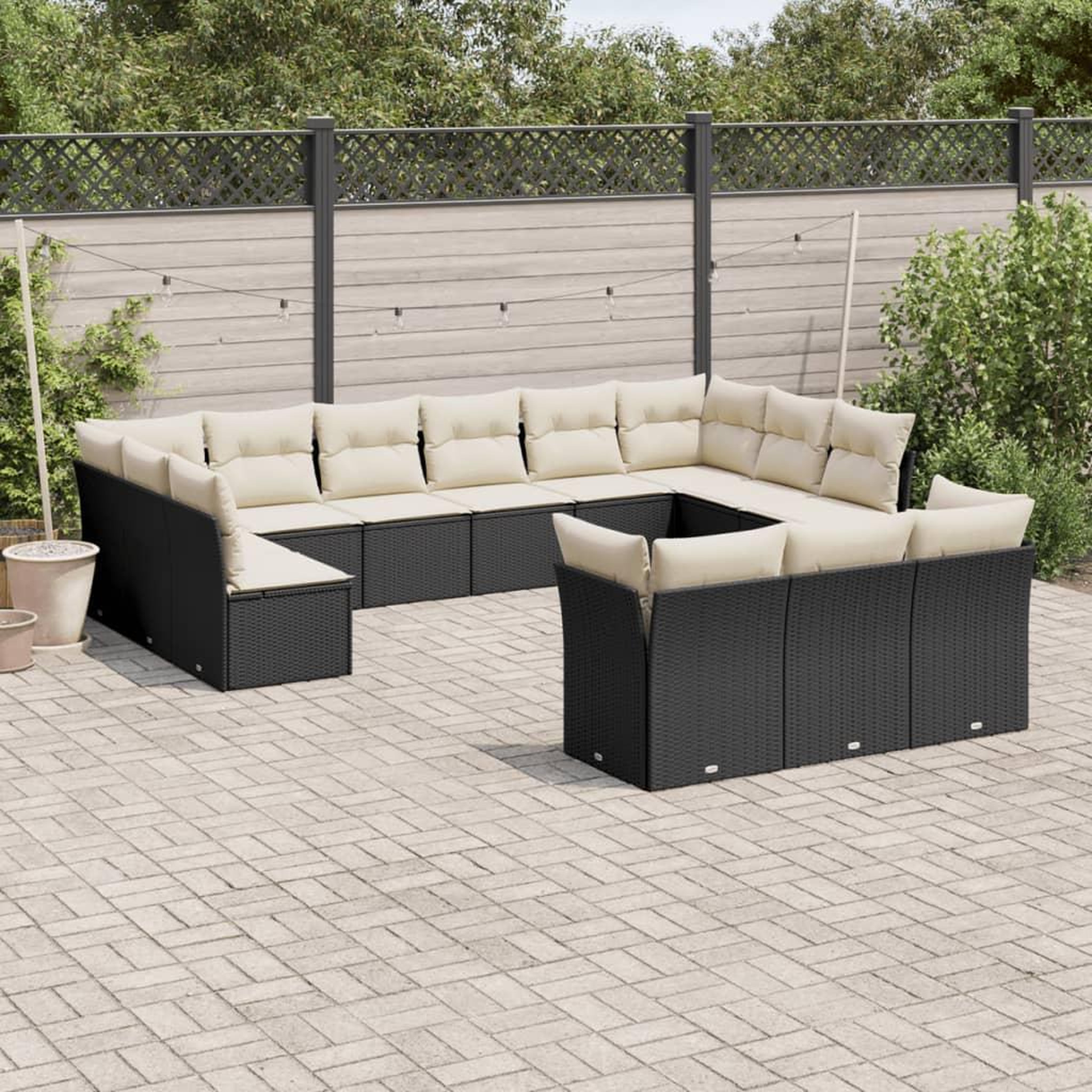 VIDAXL Salon de jardin avec coussins 13 pcs noir resine tressee