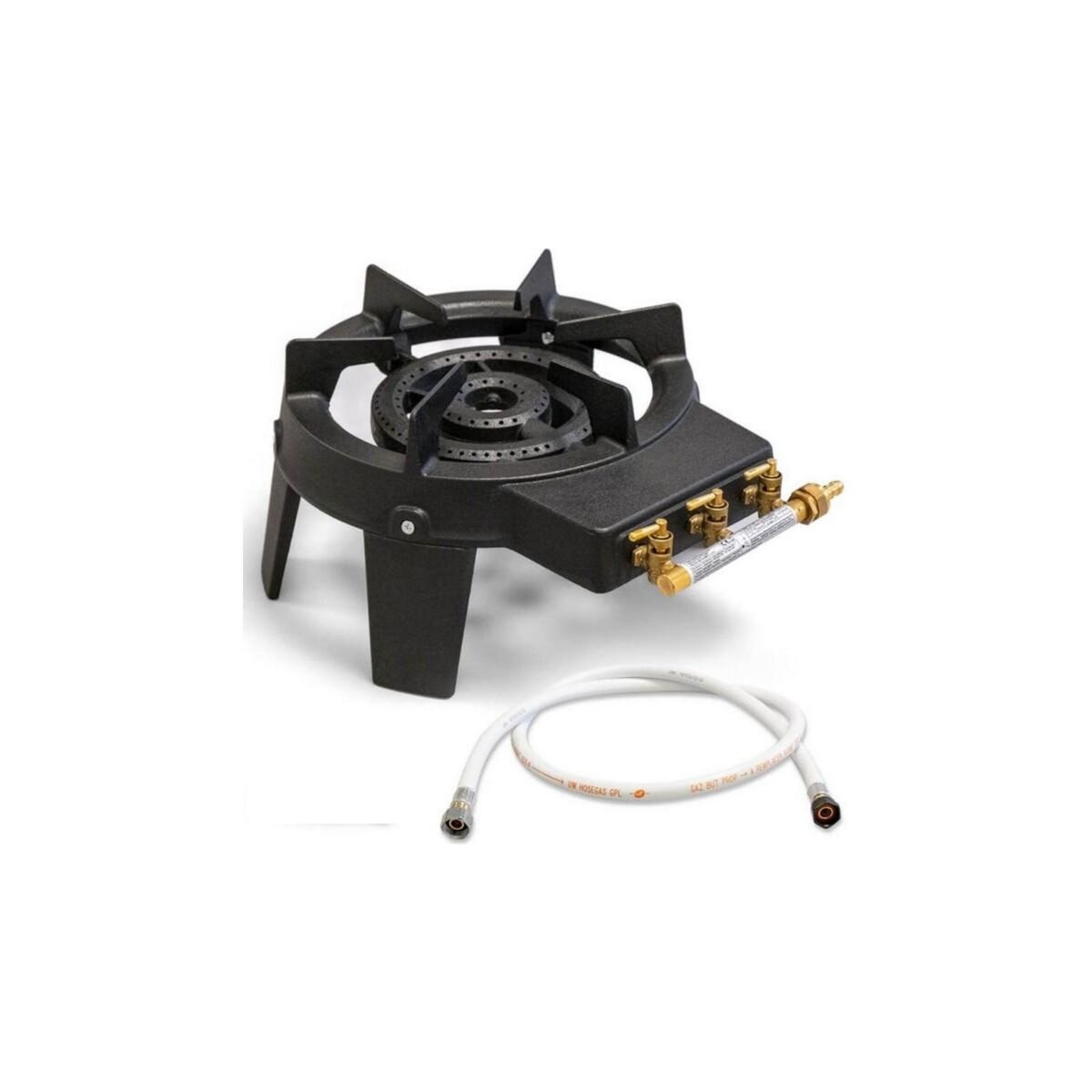 INTEC Rechaud à gaz 9,8 KW Fonte véritable 4 pieds 2 bruleurs + Tuyau gaz flexible 1.50m TRIGLAV