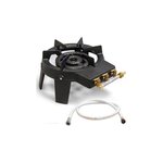 INTEC Rechaud à gaz 9,8 KW Fonte véritable 4 pieds 2 bruleurs + Tuyau gaz flexible 1.50m TRIGLAV