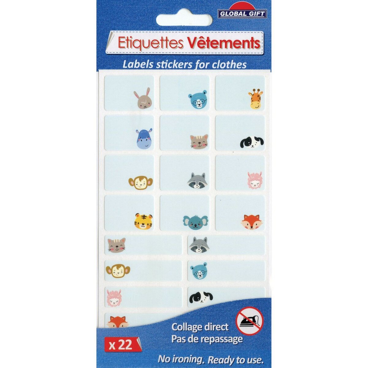  22 Etiquettes textiles - Petits animaux - Non thermocollantes - 2 formats