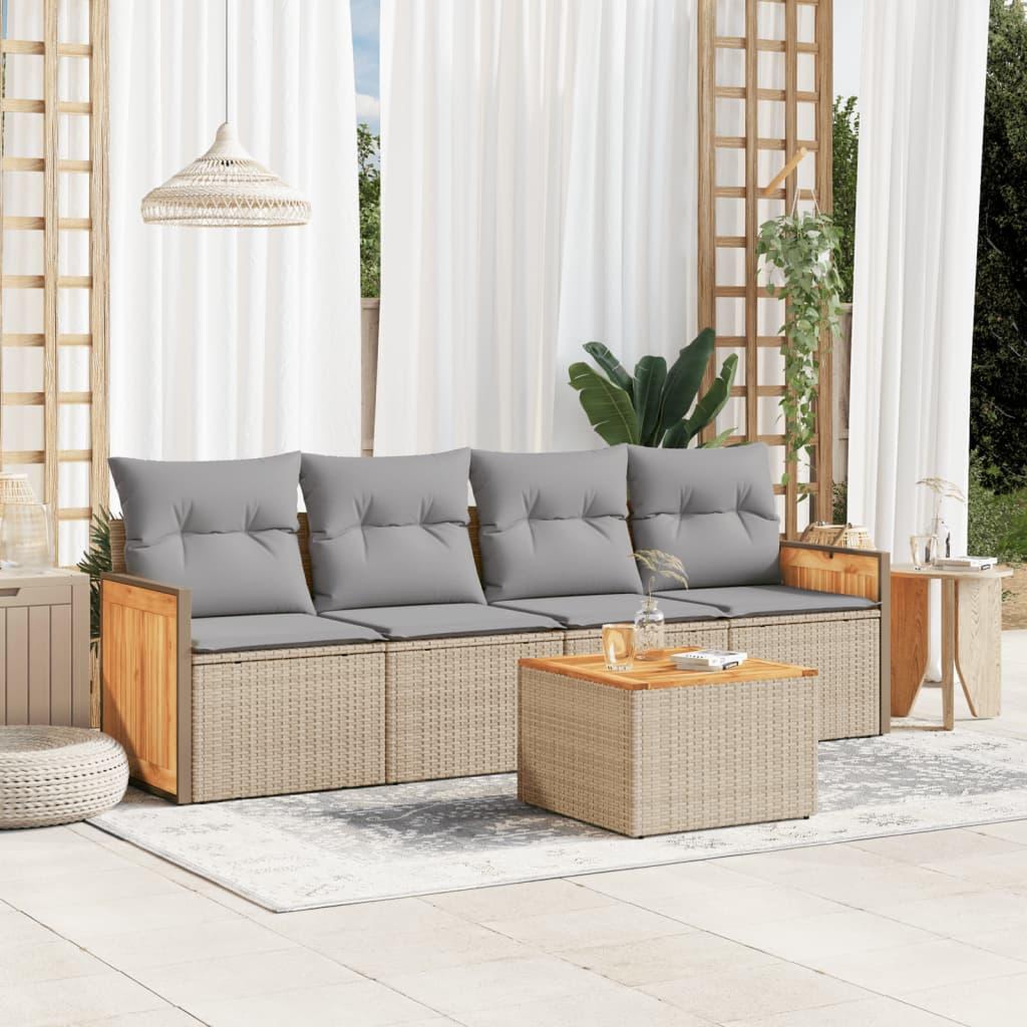 VIDAXL Salon de jardin avec coussins 5 pcs beige resine tressee