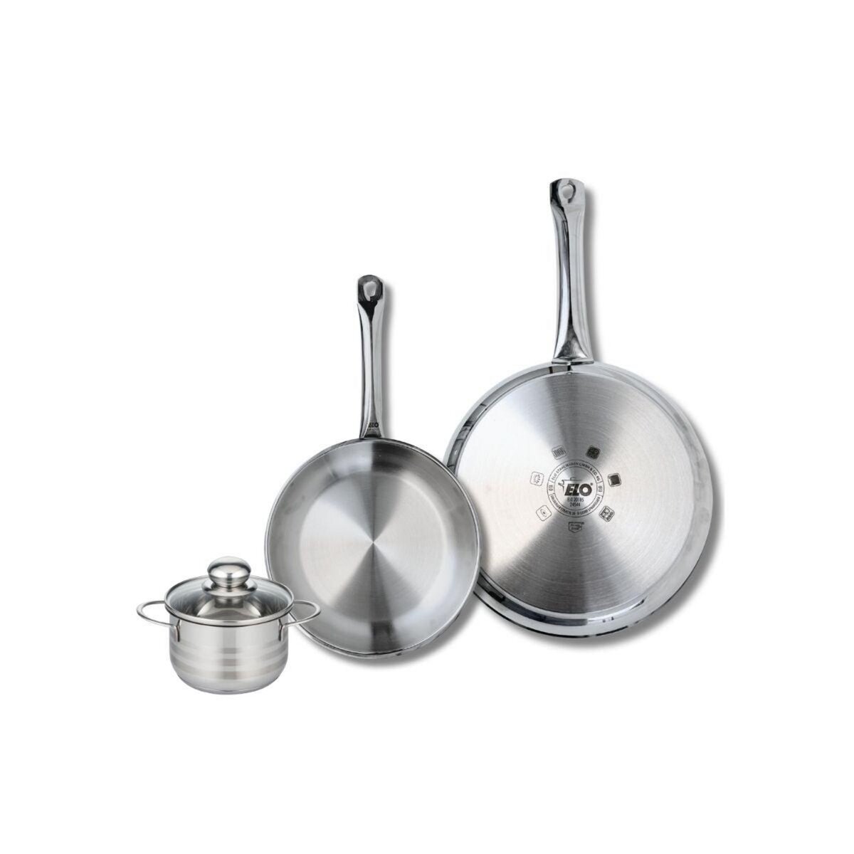 ELO Ensemble de 2 Poêles de cuisson 24 et 28 cm et 1 faitout 12 cm Elo Profi Brillant