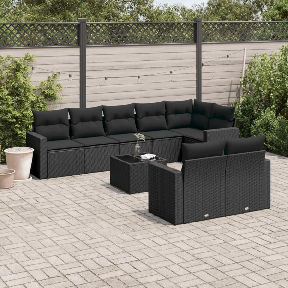 VIDAXL Salon de jardin 9 pcs avec coussins noir resine tressee