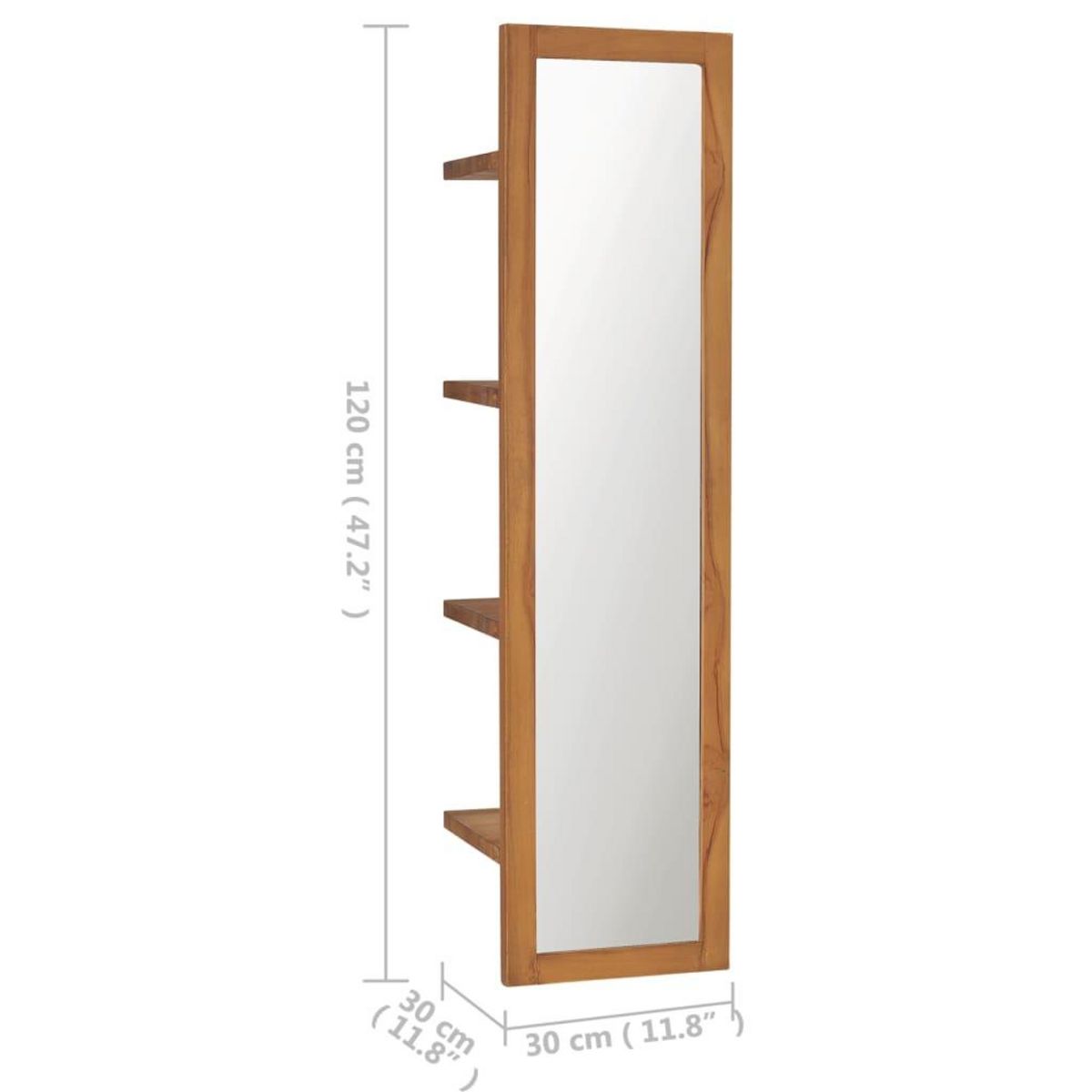 VIDAXL Miroir mural avec etageres 30x30x120 cm Bois de teck massif