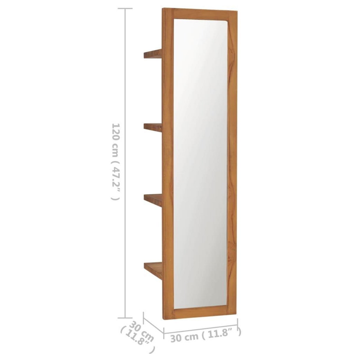 VIDAXL Miroir mural avec etageres 30x30x120 cm Bois de teck massif