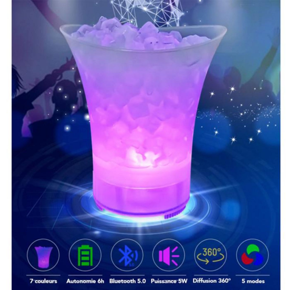 Paris Prix Seau à Glace  Bluetooth & LED  5L Blanc