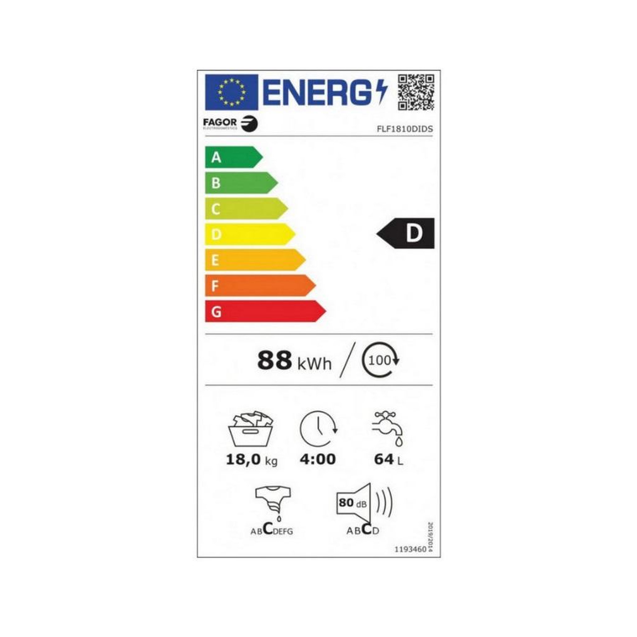Voir la diapositive 2 : Fagor Lave-linge frontal 18kg 1000 tours/min gris - flf1810dids