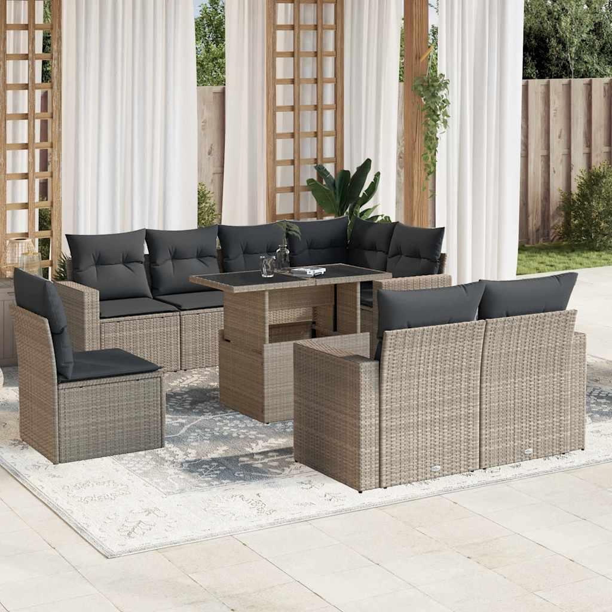 VIDAXL Salon de jardin 9 pcs avec coussins gris clair resine tressee