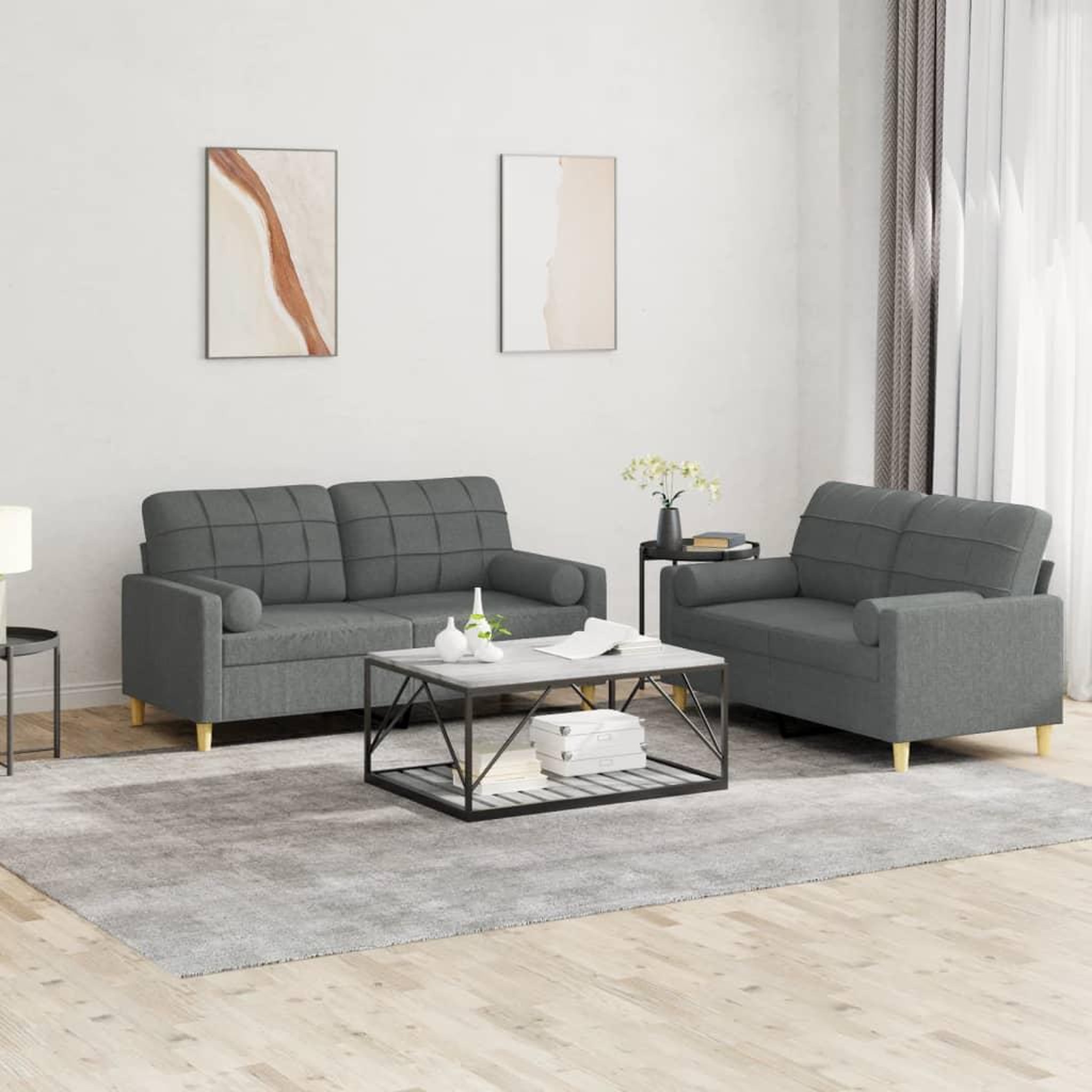 VIDAXL Ensemble de canapes 2 pcs coussins gris fonce tissu