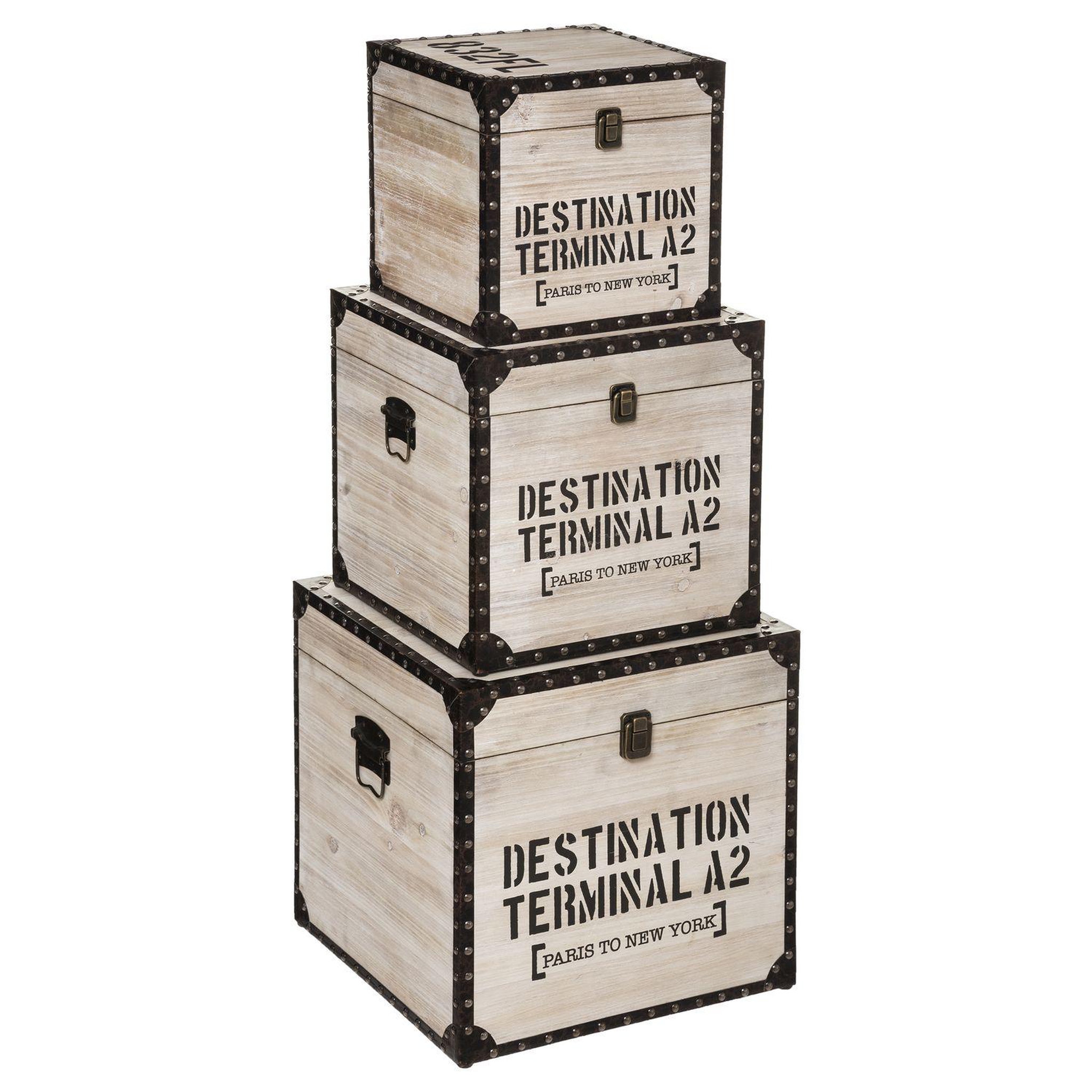 Voir la diapositive 1 : ATMOSPHERA 3 Malles carrées design bois Factory - Marron