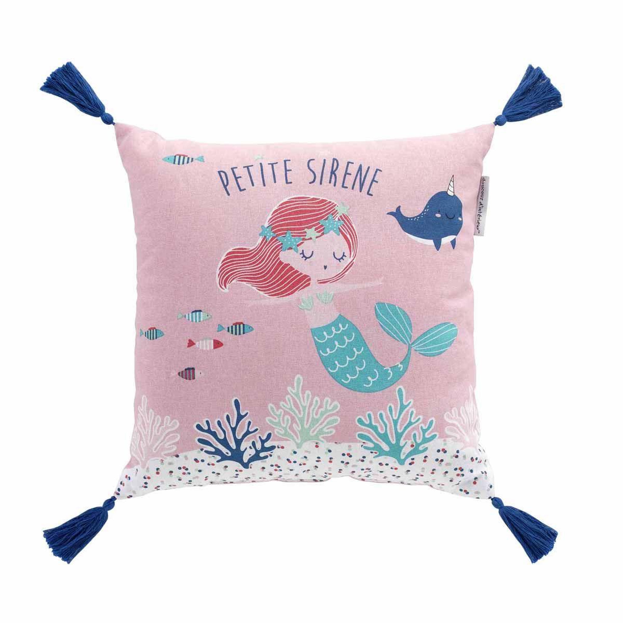 Voir la diapositive 1 : Douceur d'Intérieur Coussin à pompons  petite sirena  40x40cm rose