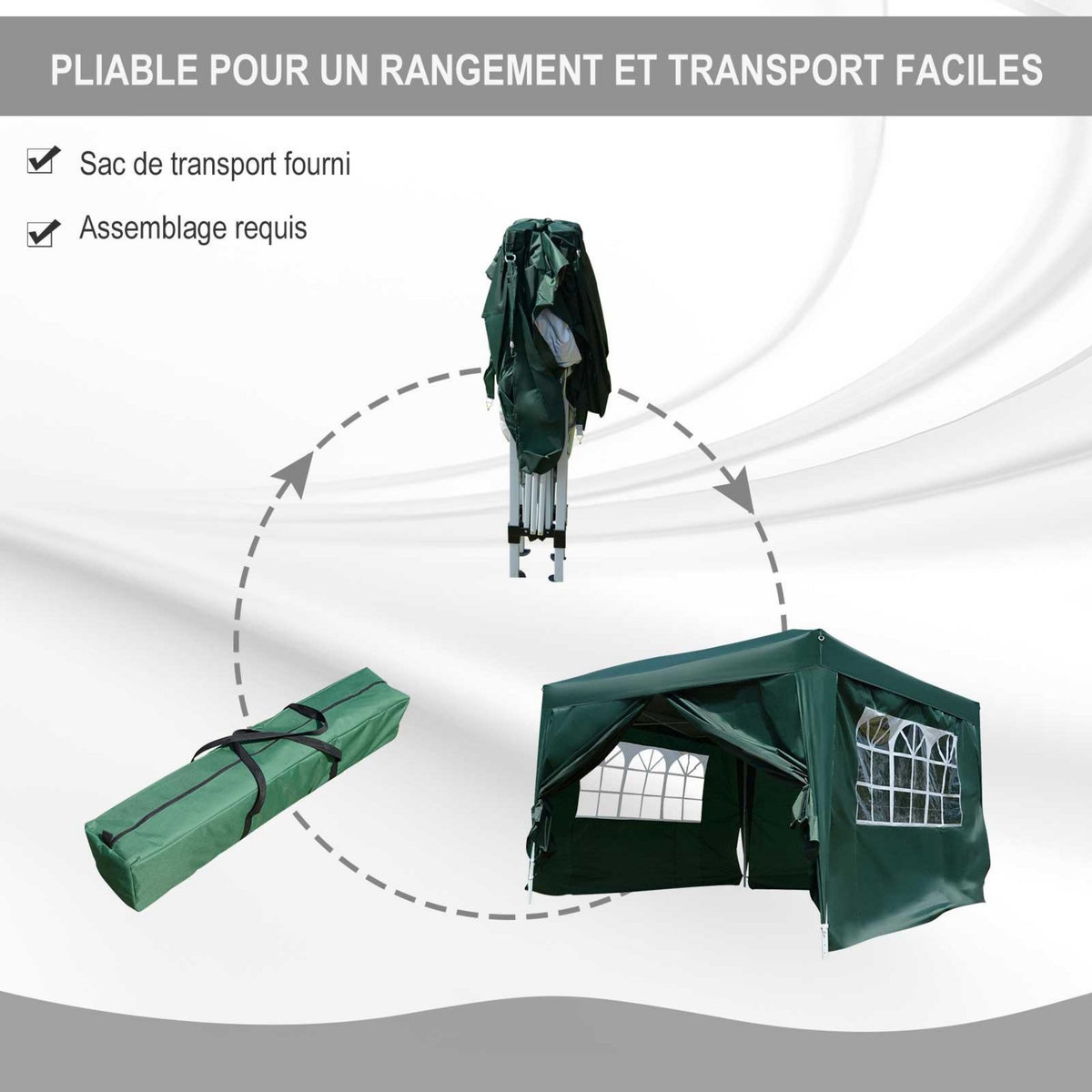 OUTSUNNY Tonnelle barnum tente de réception pliante 3 x 3 x 2,55 m avec fenêtres + sac de transport vert
