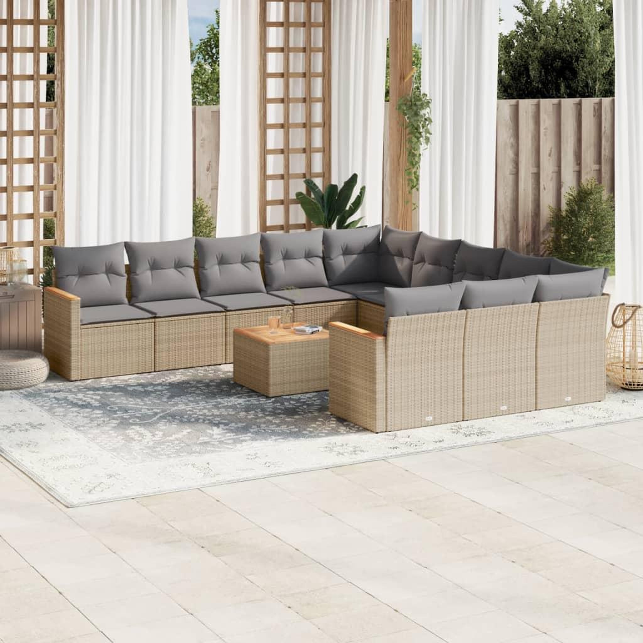 VIDAXL Salon de jardin avec coussins 12 pcs beige resine tressee
