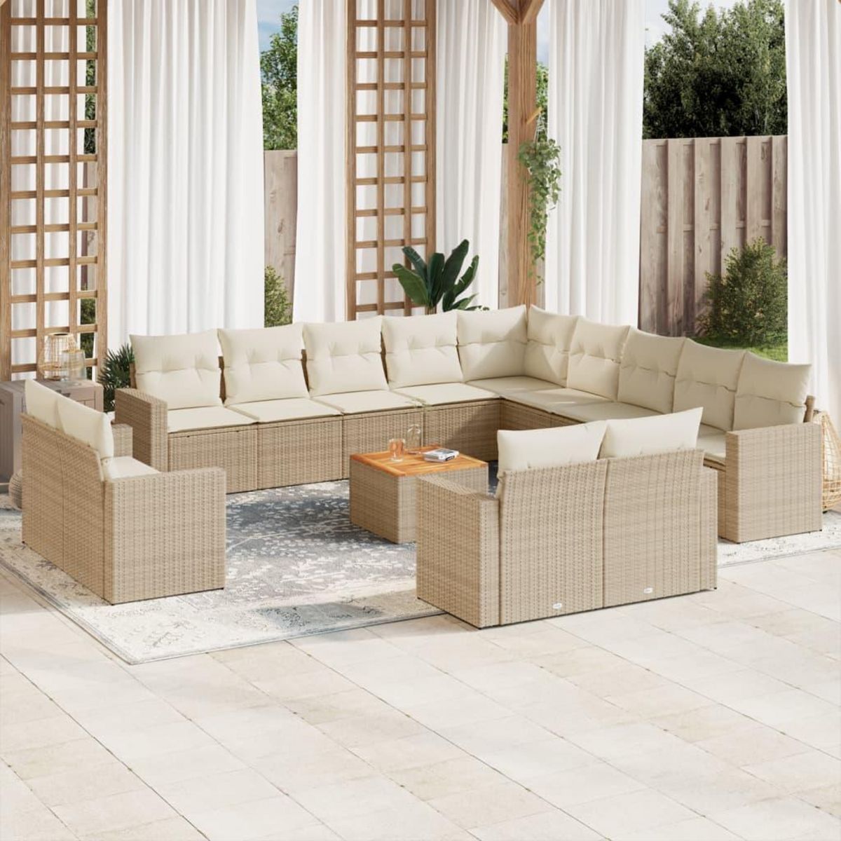 VIDAXL Salon de jardin avec coussins 14 pcs beige resine tressee