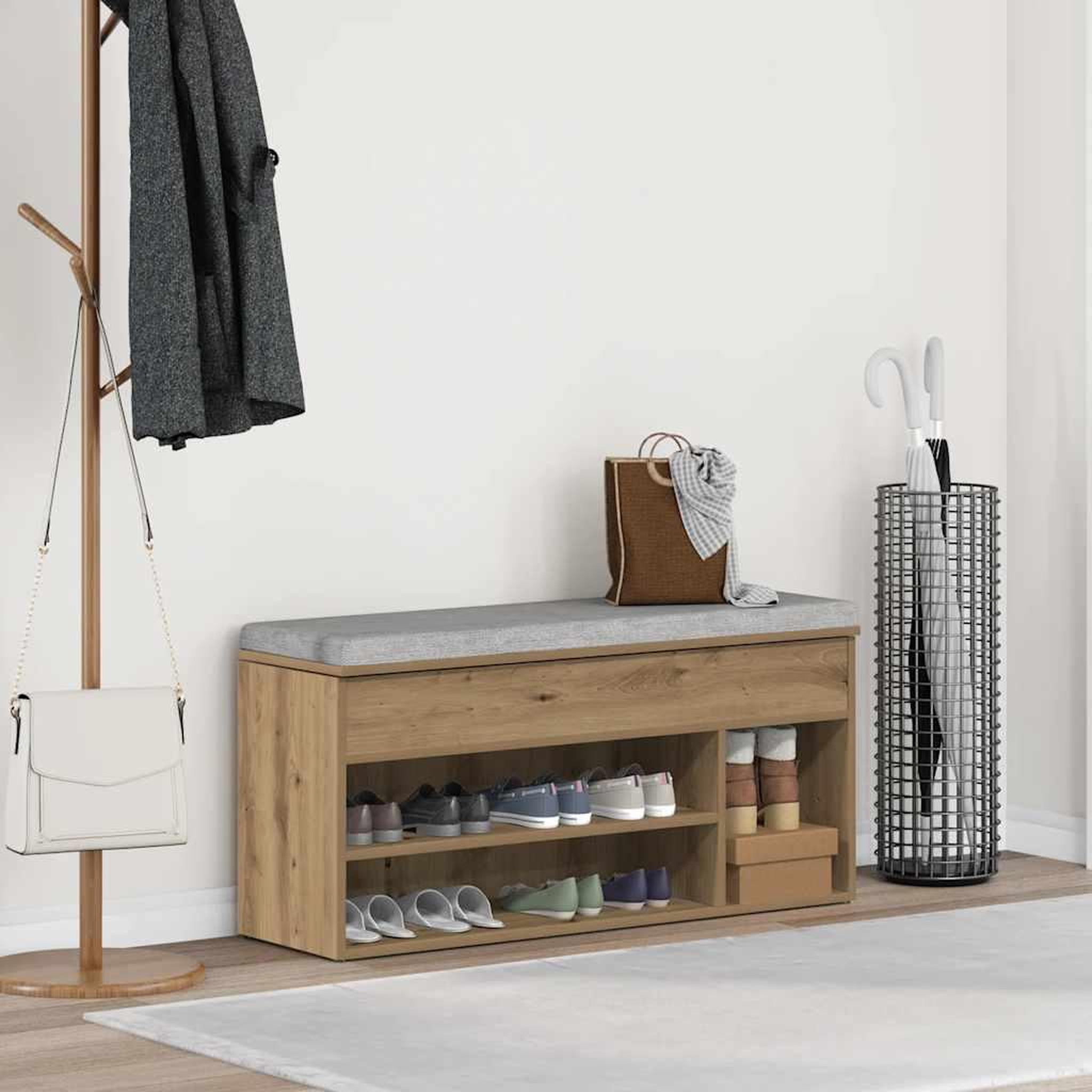 Voir la diapositive 3 : VIDAXL Banc a chaussures chene artisanal 102x30,5x45cm bois ingenierie