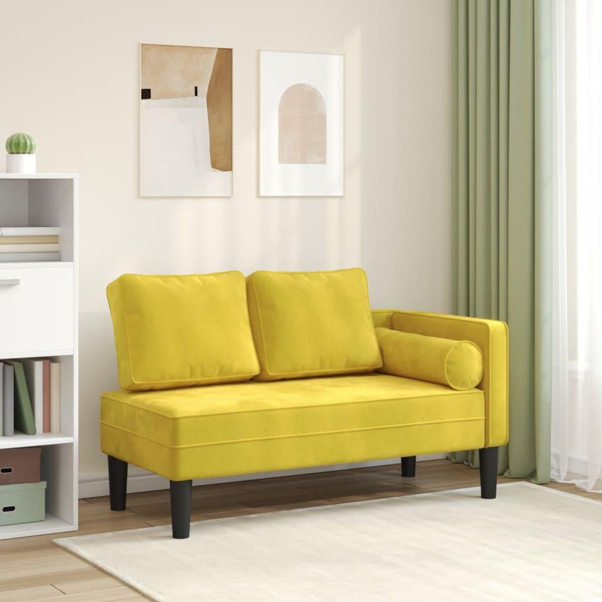 VIDAXL Chaise longue avec coussins jaune velours
