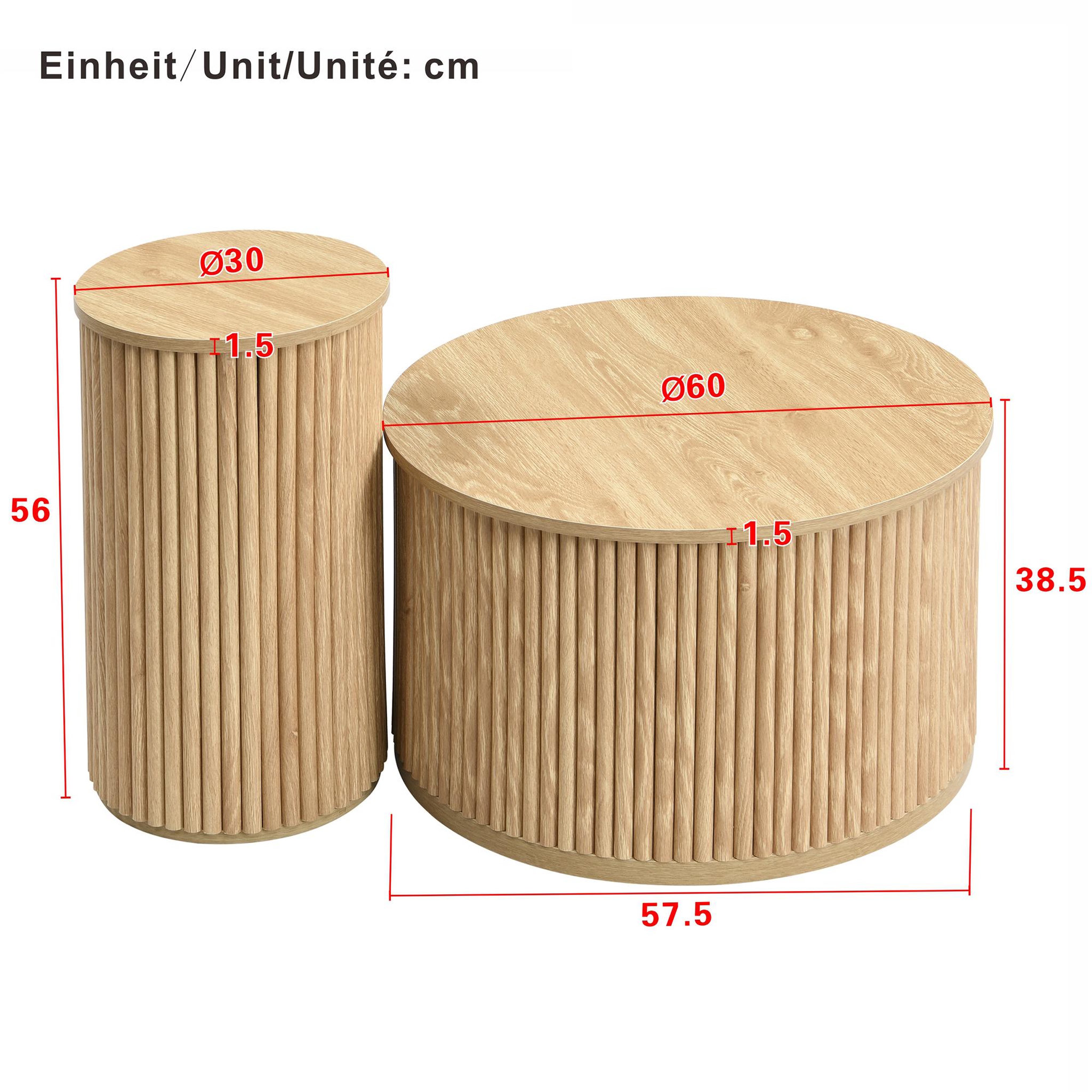 Voir la diapositive 3 : MERAX Table basse gigogne ronde naturel - 60x60 cm mdf