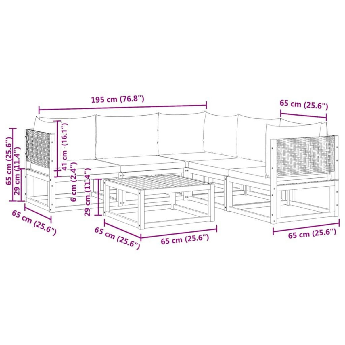 VIDAXL Salon de jardin avec coussins 6 pcs bois d'acacia solide