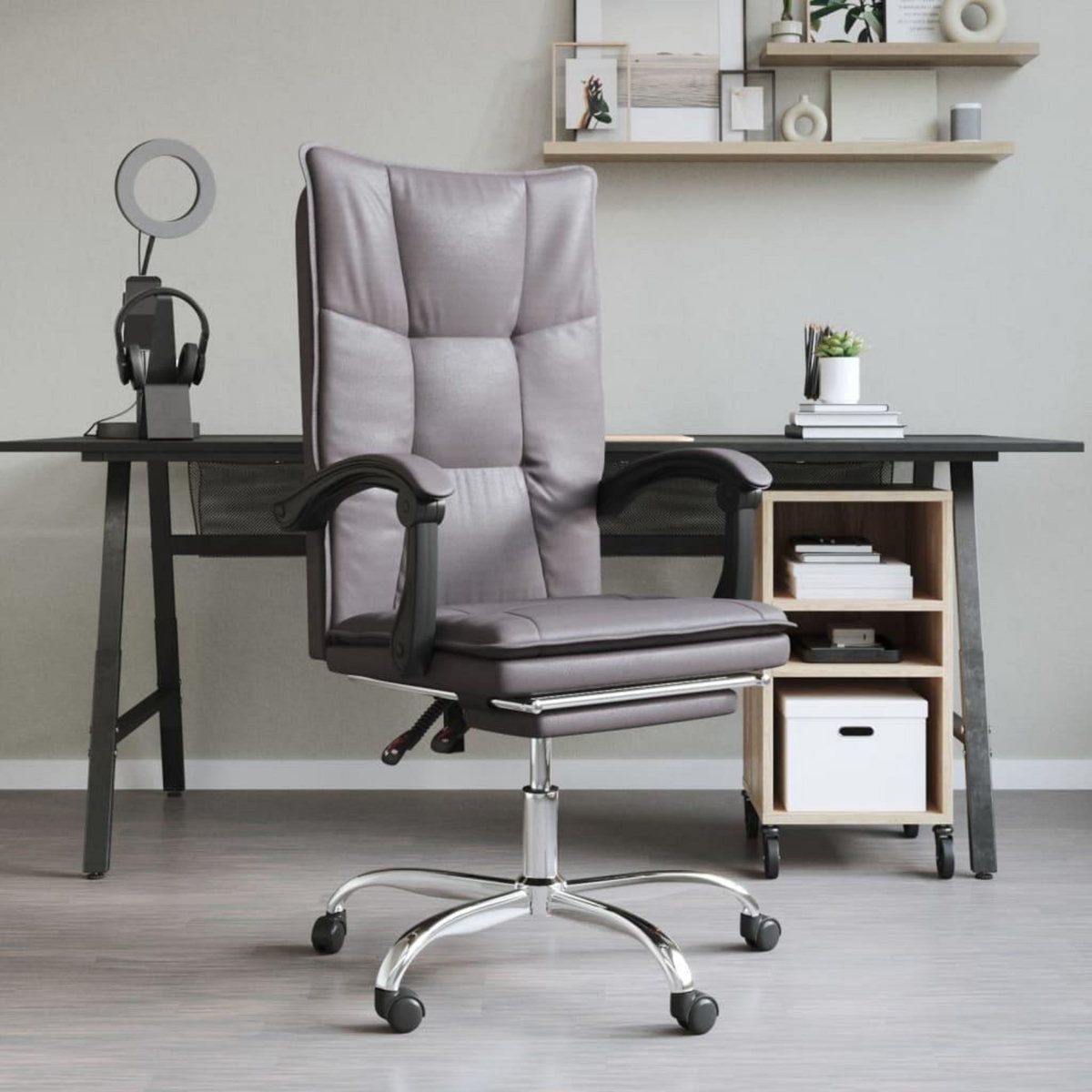 VIDAXL Fauteuil inclinable de bureau Gris Similicuir