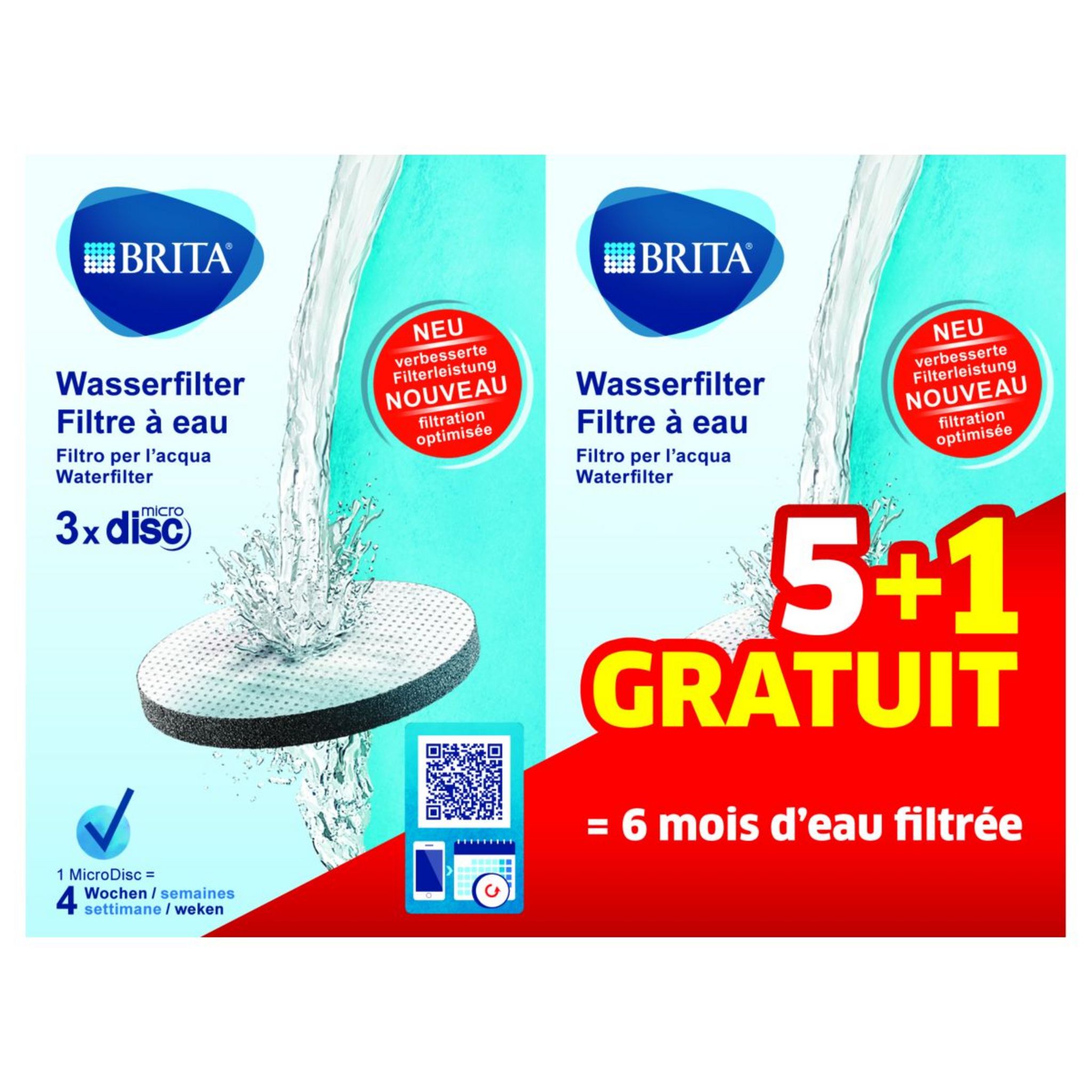 BRITA Pack de 6 filtres à eau + 1 microdisc