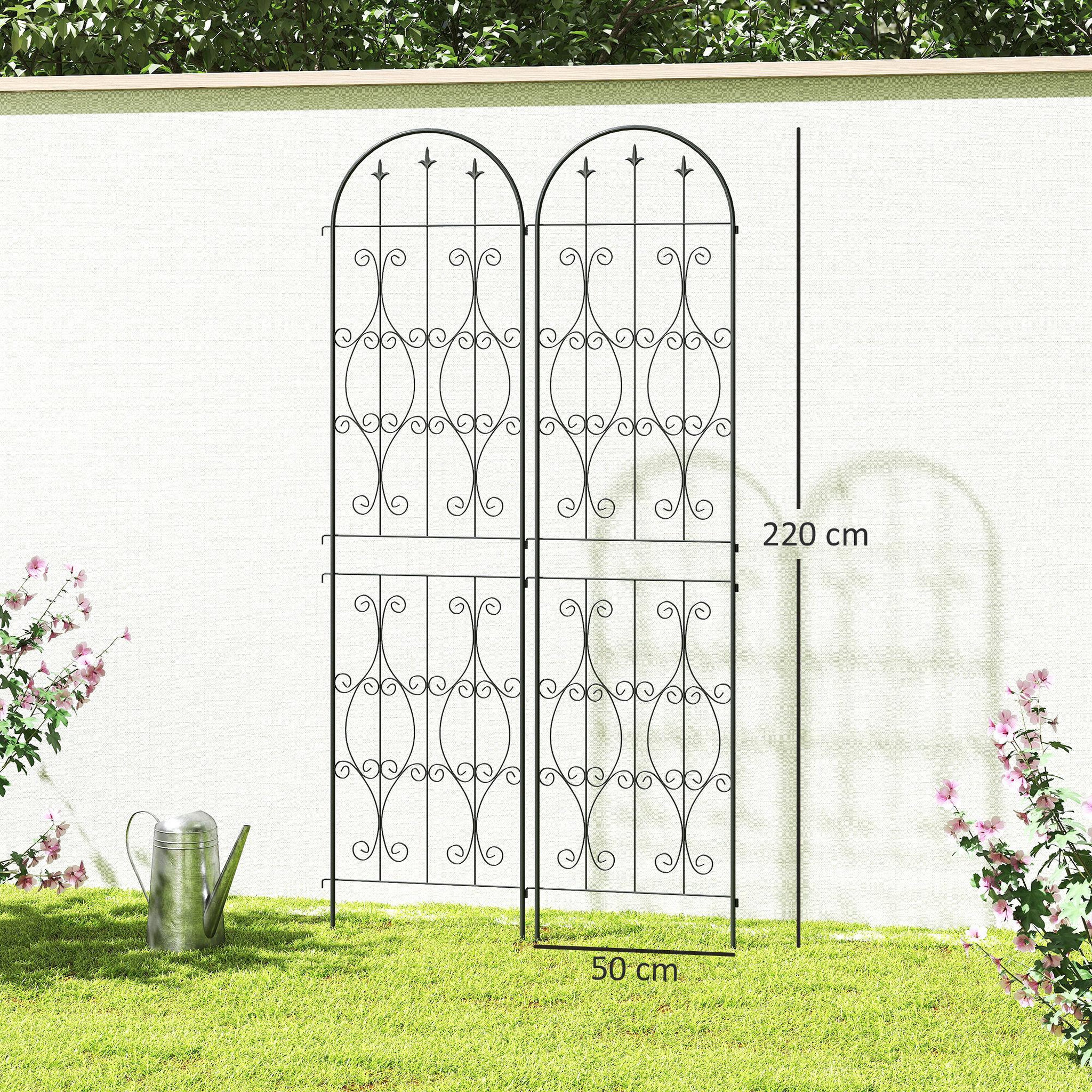 Voir la diapositive 3 : OUTSUNNY Treillis de jardin effet fer forgé pointe de fleur de lys  - 2 supports plantes grimpantes - 50 x 220 cm - métal époxy noir