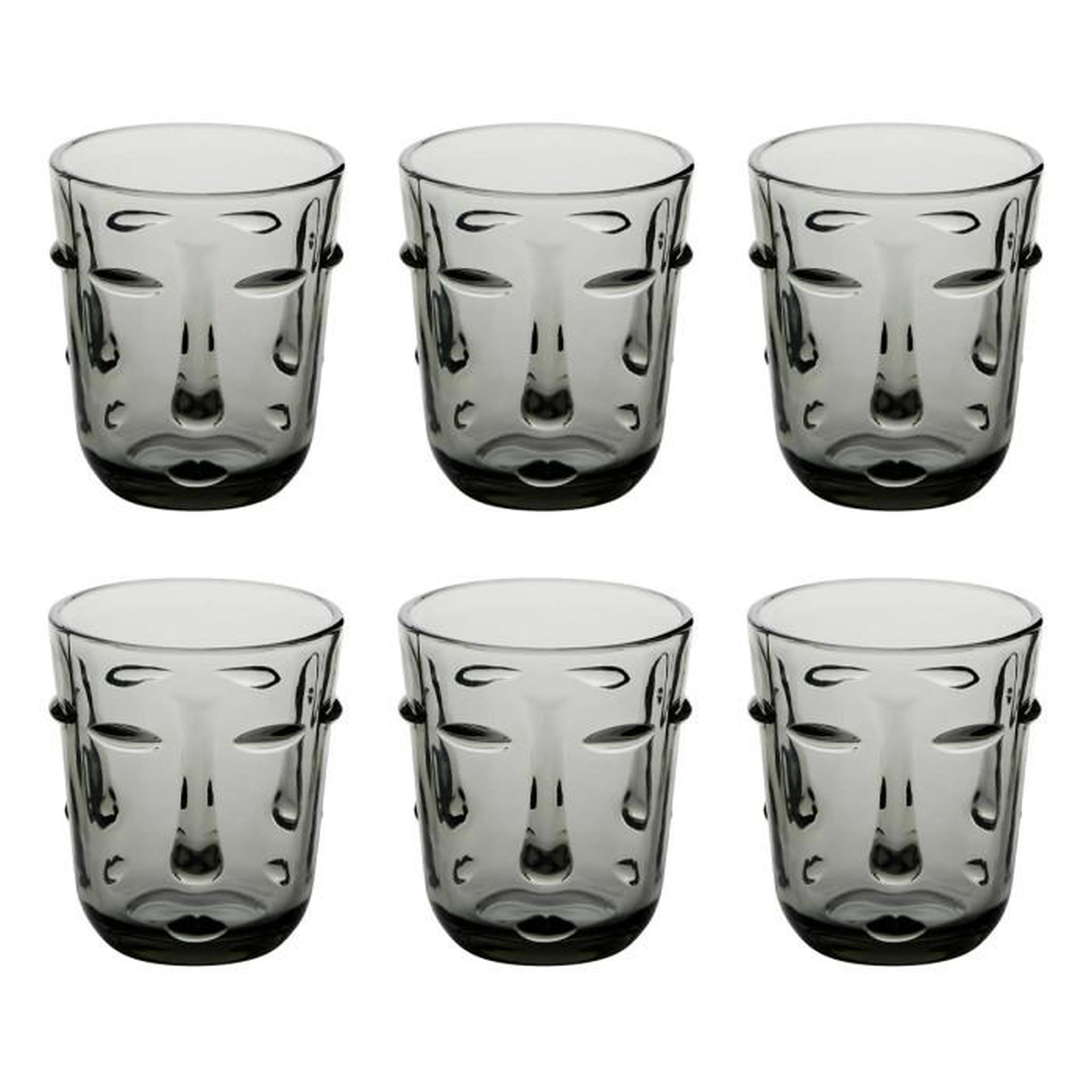 SECRET DE GOURMET Lot de 6 Gobelets Bas  Visage  30cl Gris